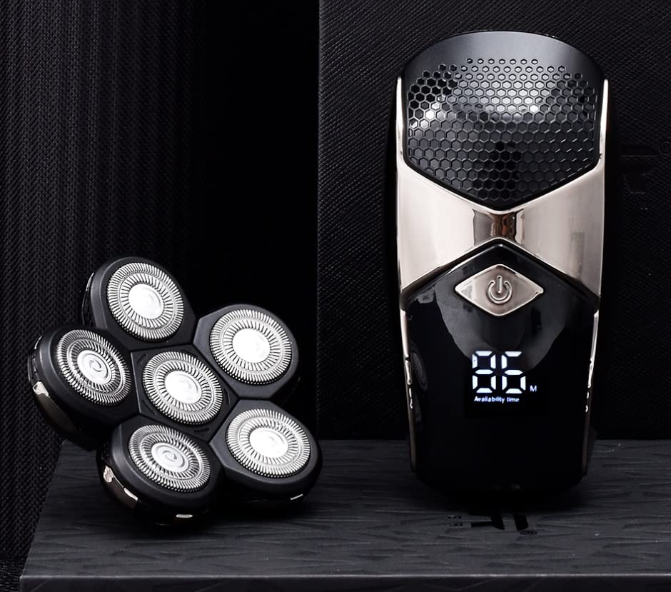 6-in-1 LCD Electric Head Shaver for Bald Men - Rechargeable Wet/Dry Shaving System with Floating Heads (Black) - Perfect for Travel, Gym & Daily Grooming