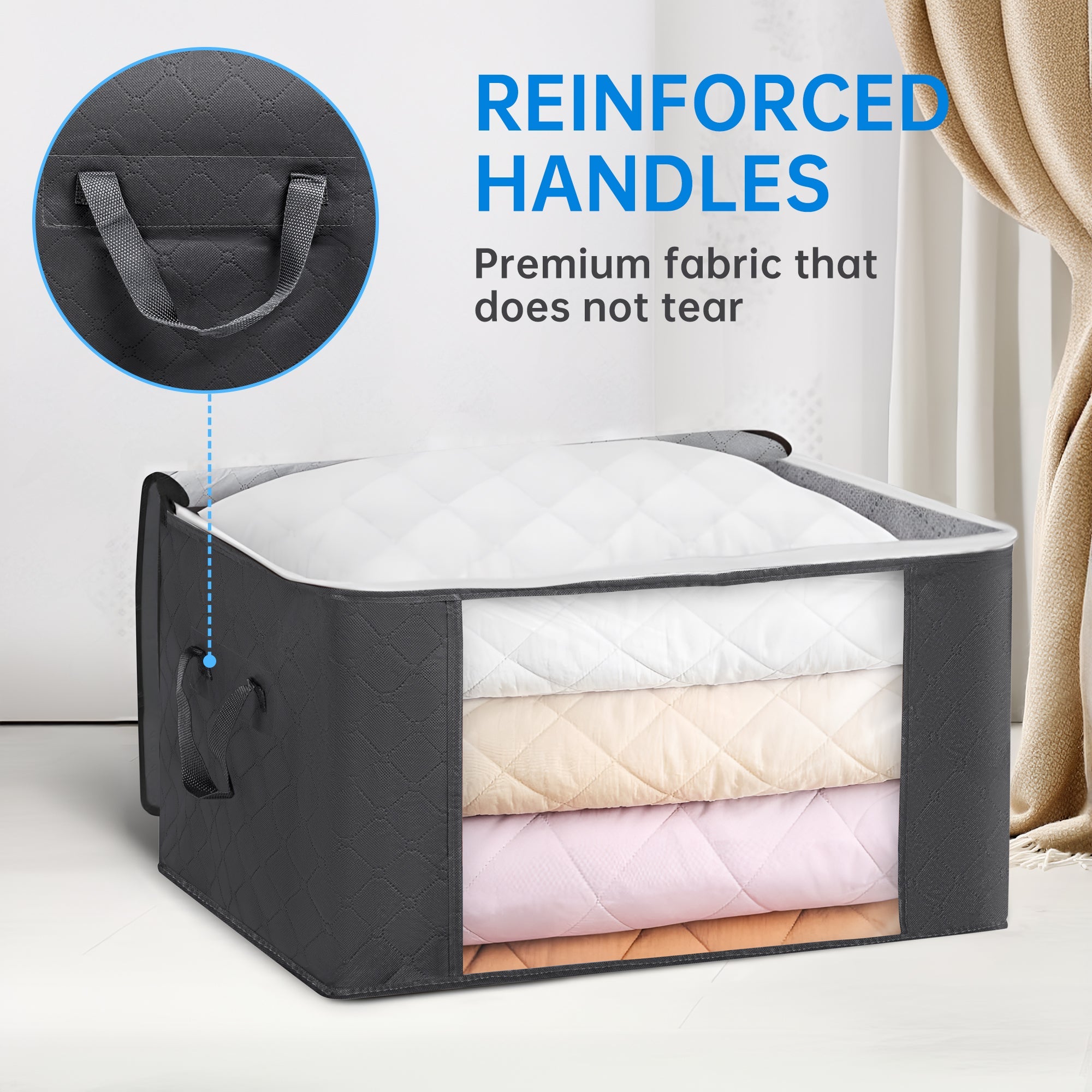 3 Pack Foldable Storage Bags for Clothes - Large Capacity Organizer with Clear Window & Zipper Closure | Perfect for Blankets, Bedding, Clothing & Seasonal Storage | Space Saving Solution for Closet, Travel & Home Organization