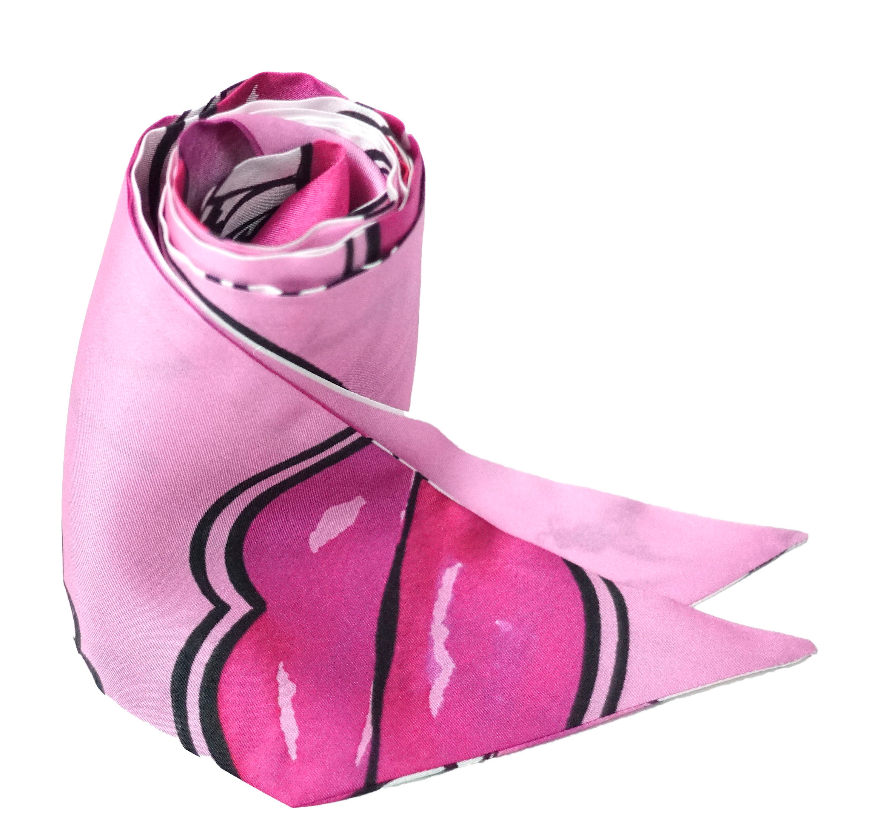 HUGS AND KISSES Silk Skinny Scarf Twilly for Women - Florida Sunset Pink & Cherry Red - Elegant Fashion Accessory for Gifts, Parties, and Daily Outfits