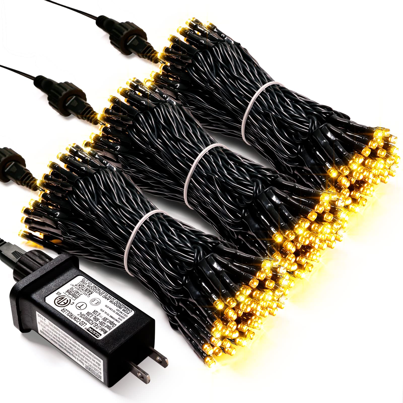 JMEXSUSS 300 LED Warm White Christmas Lights Outdoor Waterproof - 8 Modes Green Wire Holiday String Lights for Christmas Tree, Indoor Xmas Decor, Wedding, Party & Garden (Perfect for Patio, Fireplace & Window Decoration)