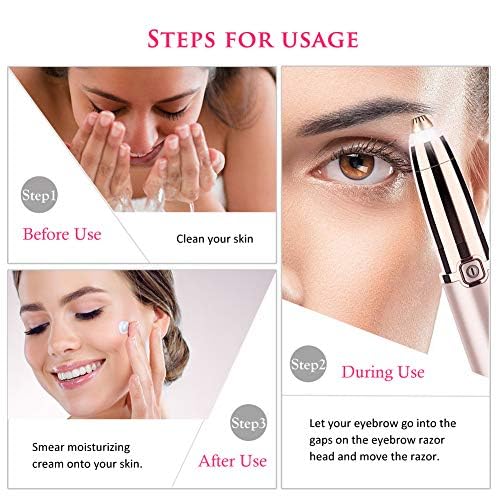 Painless Eyebrow Razor & Trimmer for Women - USB Rechargeable Eyebrow Epilator Pen with LED Light & Cleaning Brush - Precise Eyebrow Hair Remover for Home & Travel Use