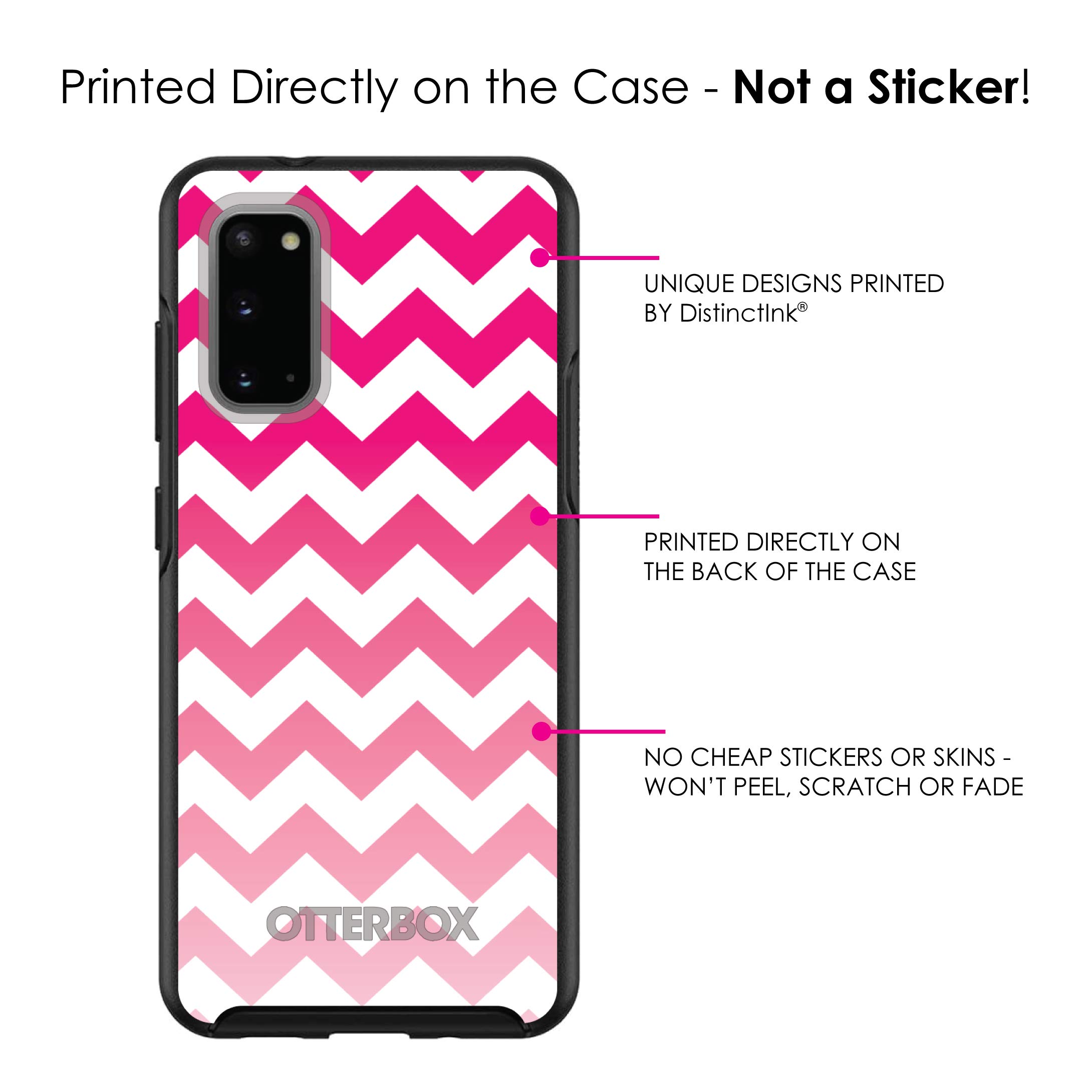 DistinctInk Samsung Galaxy S20 Ultra / S20 Ultra 5G Case (6.9 Inch) - Custom Black Ombré Chevron Stripes with White Pink Fade - Durable Protective Cover Replacement for OtterBox Symmetry - Perfect for Everyday Use, Travel & Work Protection
