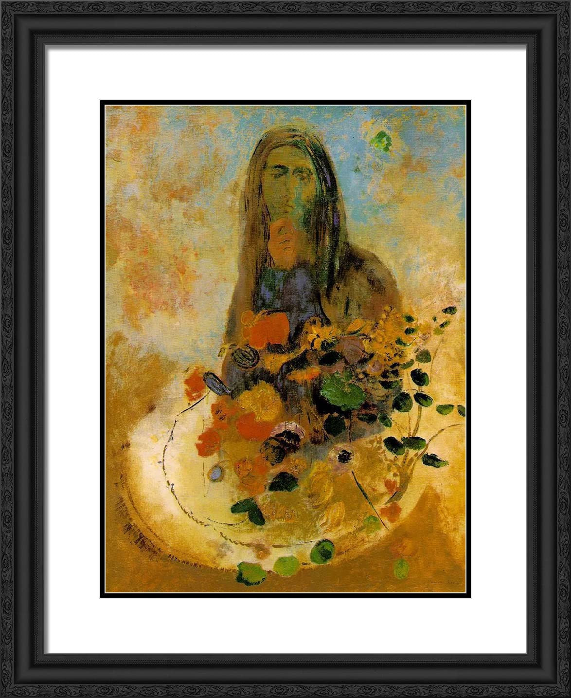 Odilon Redon 20x24 Inch Black Ornate Framed Art Print with Double Matting - 'Mystery' Wall Decor for Living Room, Bedroom & Office