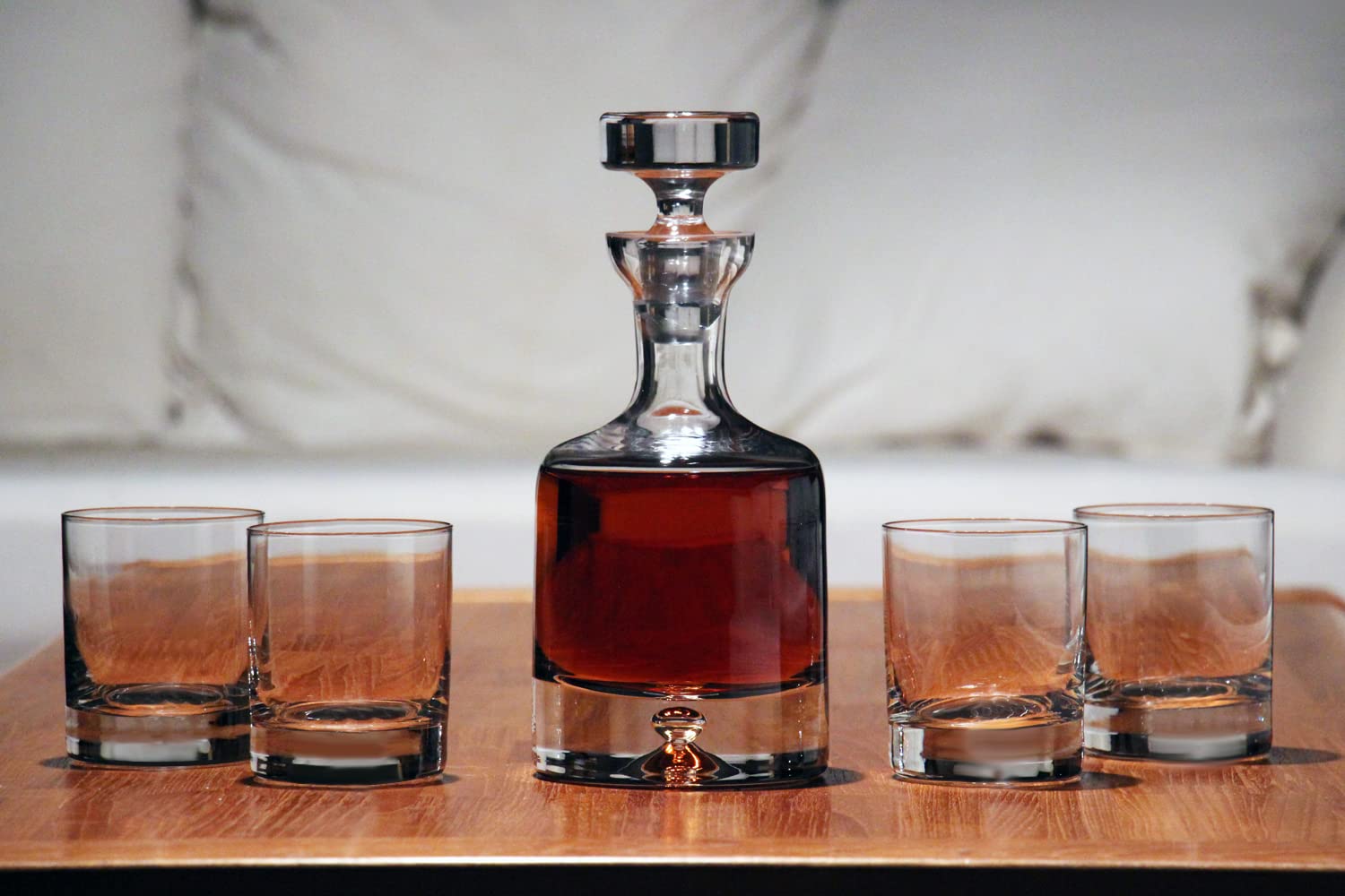 Premium Ravenscroft Crystal Whiskey Decanter Set - 34oz Hand-Blown Lead-Free European Crystal Decanter with 4 Double Old Fashioned Glasses (11oz Each) - Elegant Gift Box for Whiskey Lovers, Home Bar & Special Occasions