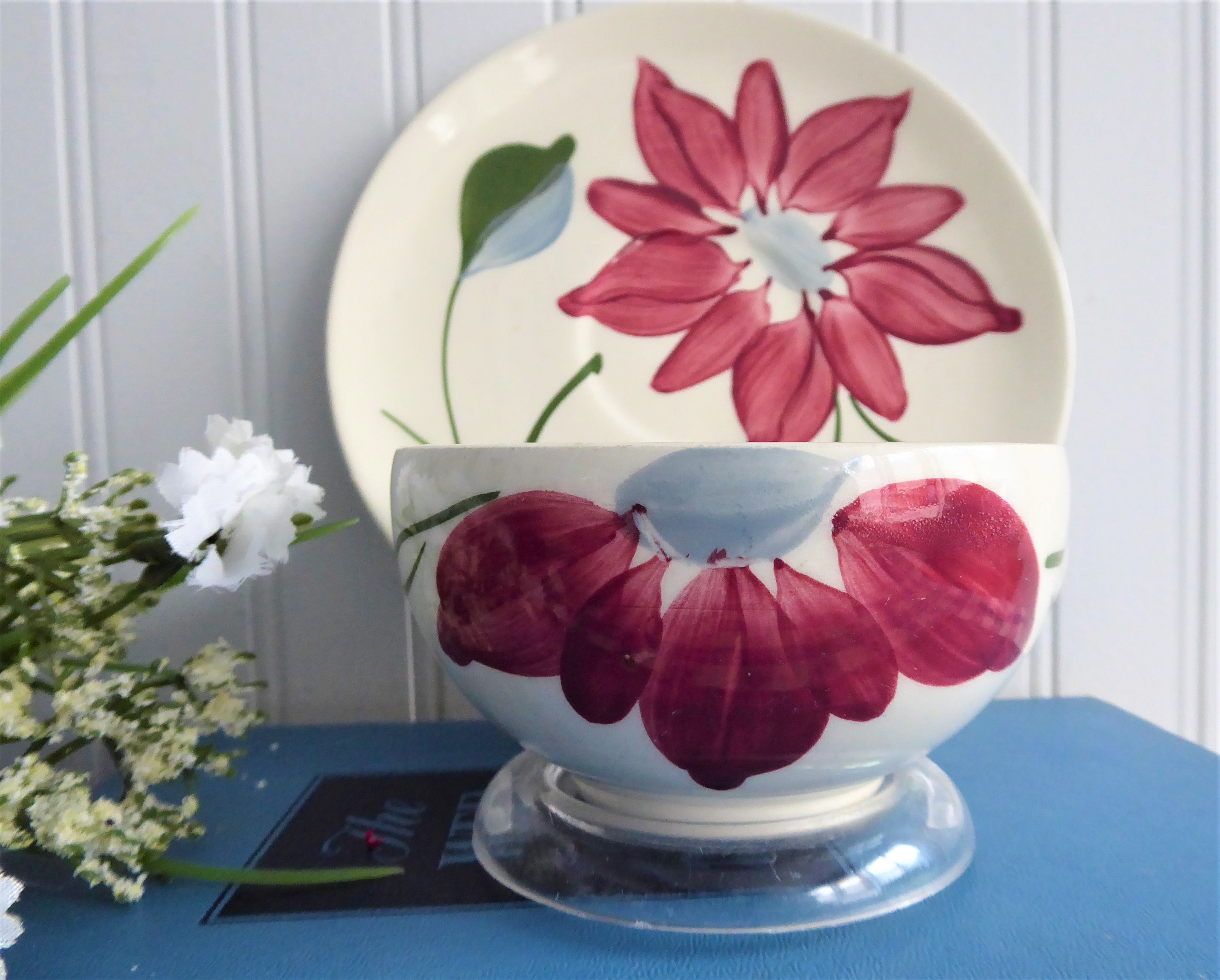 Vintage Blue Ridge Poinsettia Teacup and Saucer Set - 1940s Colonial Style Holiday China for Christmas Tea Parties & Collectors