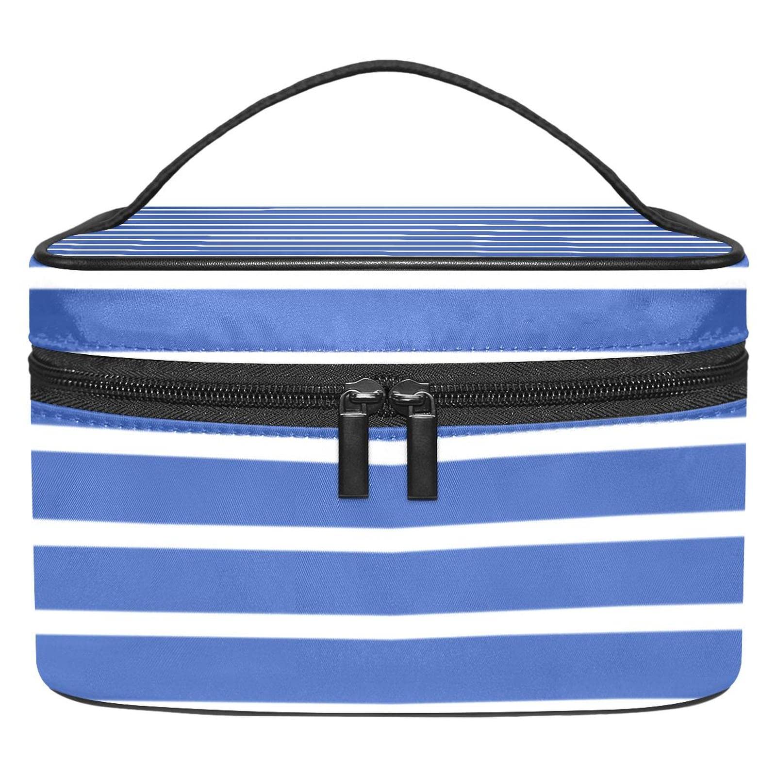 Blue Stripe Pattern Makeup Bag for Women & Girls - Waterproof Cosmetic Organizer with Handle for Travel, Gym & Daily Use | Perfect Travel Makeup Case & Toiletry Pouch