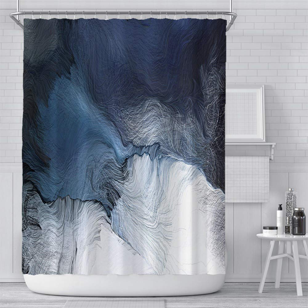 Waterproof Navy Blue Marble Shower Curtain for Girls, Boys & Women - Modern Abstract Art Luxury Bathroom Decor with Hooks | Perfect for Kids' Bathrooms, Guest Baths & Coastal Themed Homes