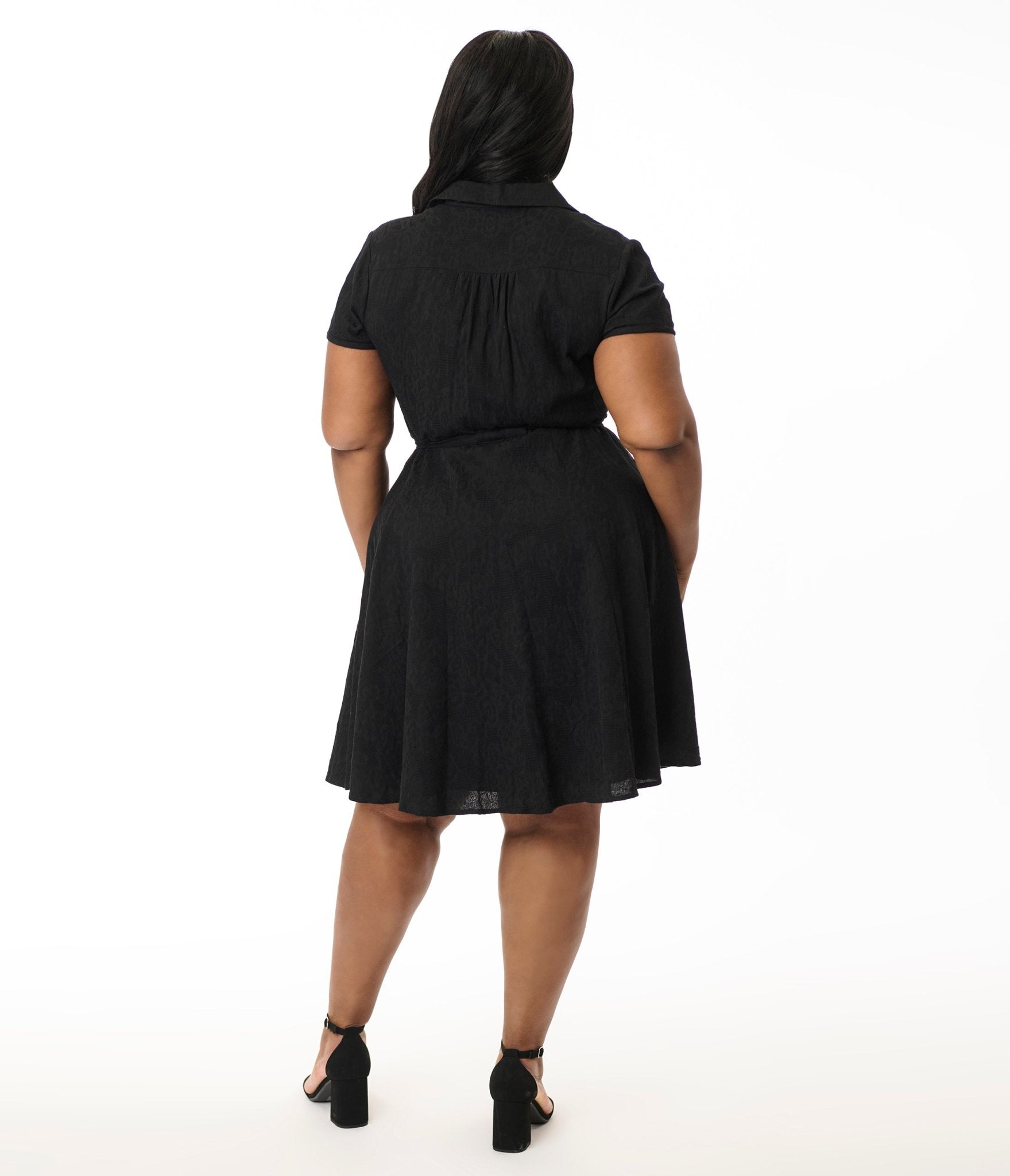 Smak Parlour Plus Size Black Textured Cotton Fit & Flare Dress for Women | Elegant A-Line Midi Dress for Work, Party & Special Occasions