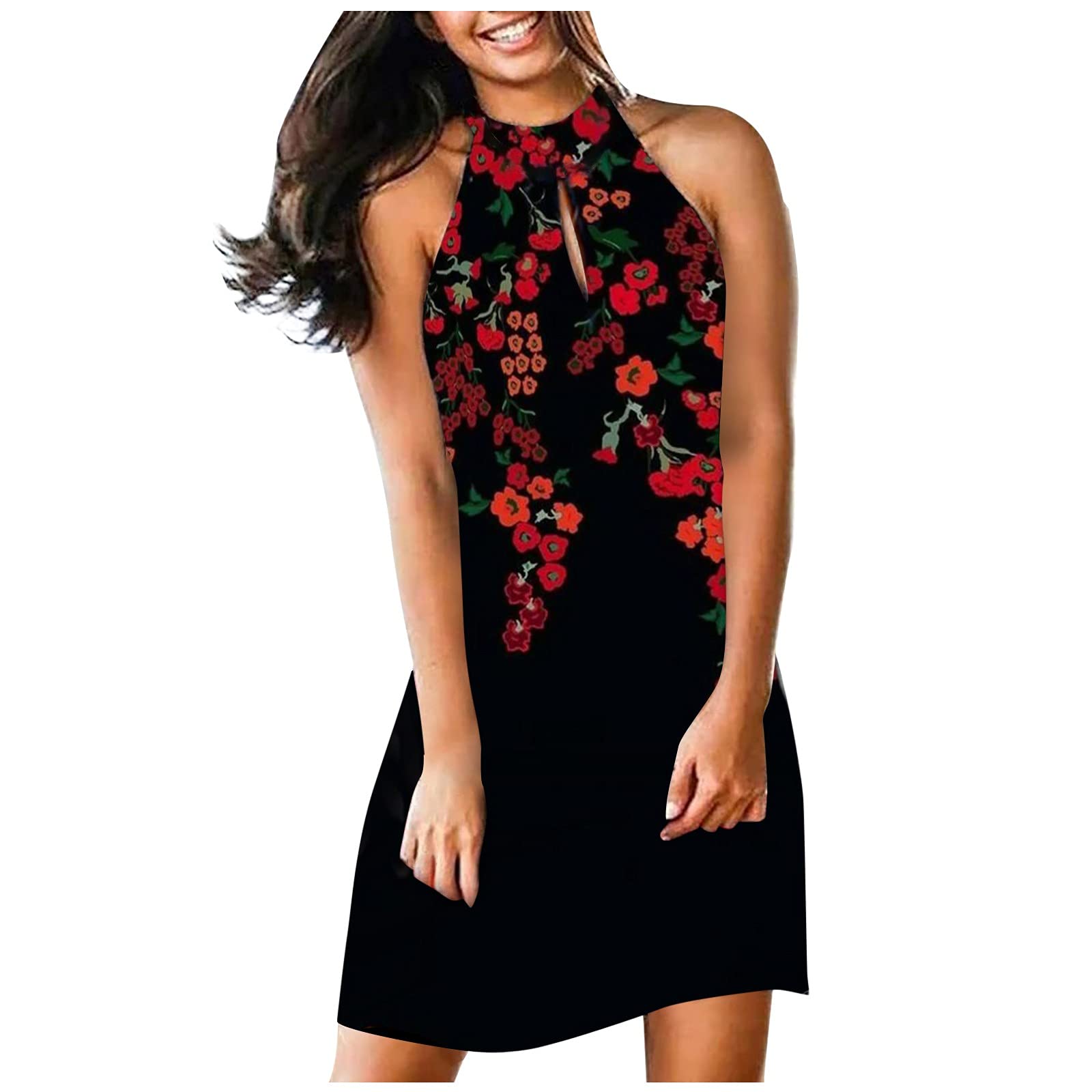 Gerichy Women's Casual Summer Halter Neck Sleeveless Mini Dress - Beach Wedding Party Sundress, Perfect for Vacations, Date Nights & Outdoor Events