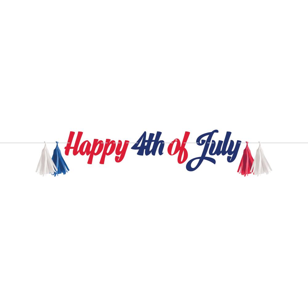 12-Piece Bulk Patriotic Cardstock Banner with Tissue Tassels - Perfect for 4th of July Decorations, Memorial Day Parties & Patriotic Events