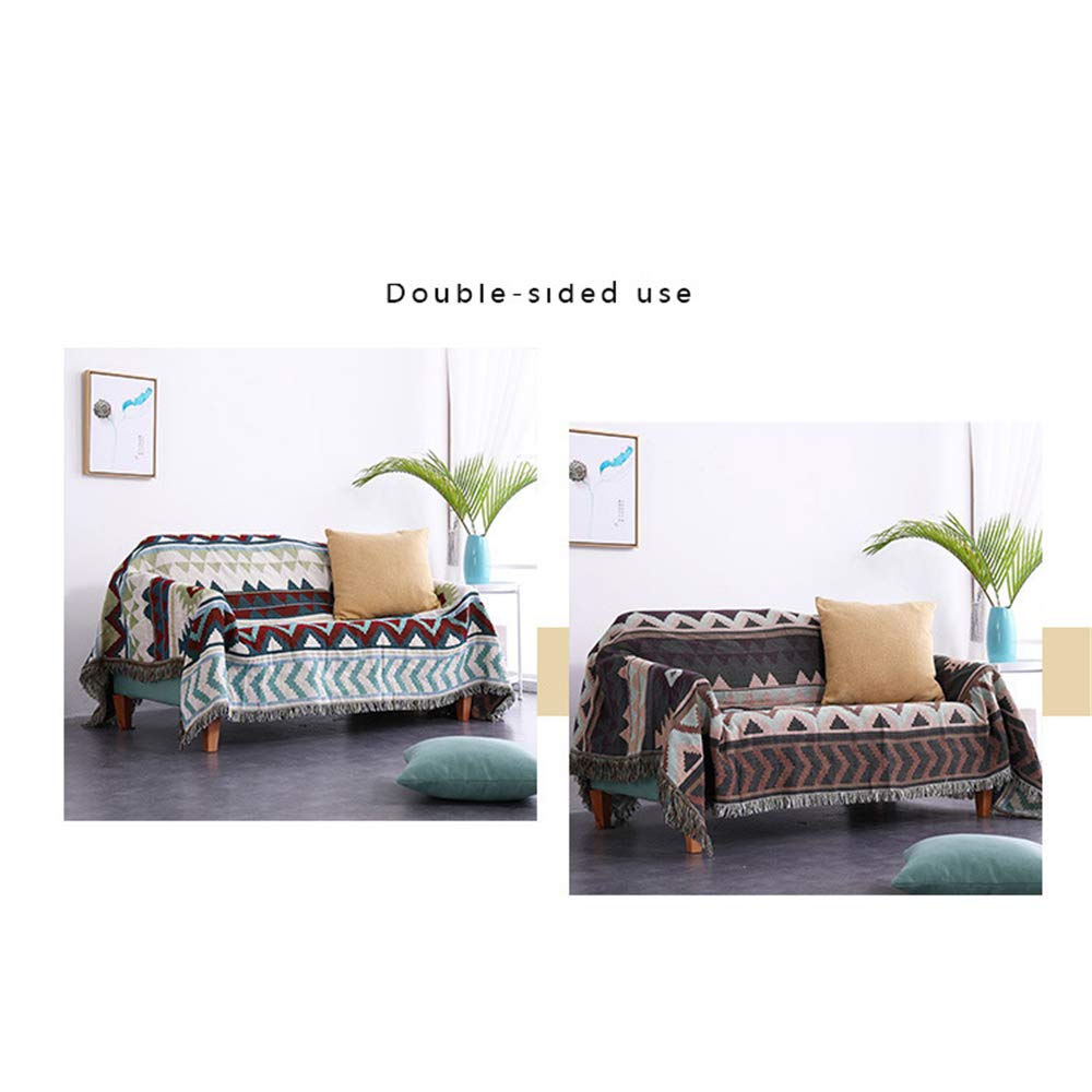Boho Blanket - Soft Knit Sofa Cover with Tassels, Dustproof Fabric Throw Blanket (160x260cm) for Living Room, Bed, Couch & Outdoor Use
