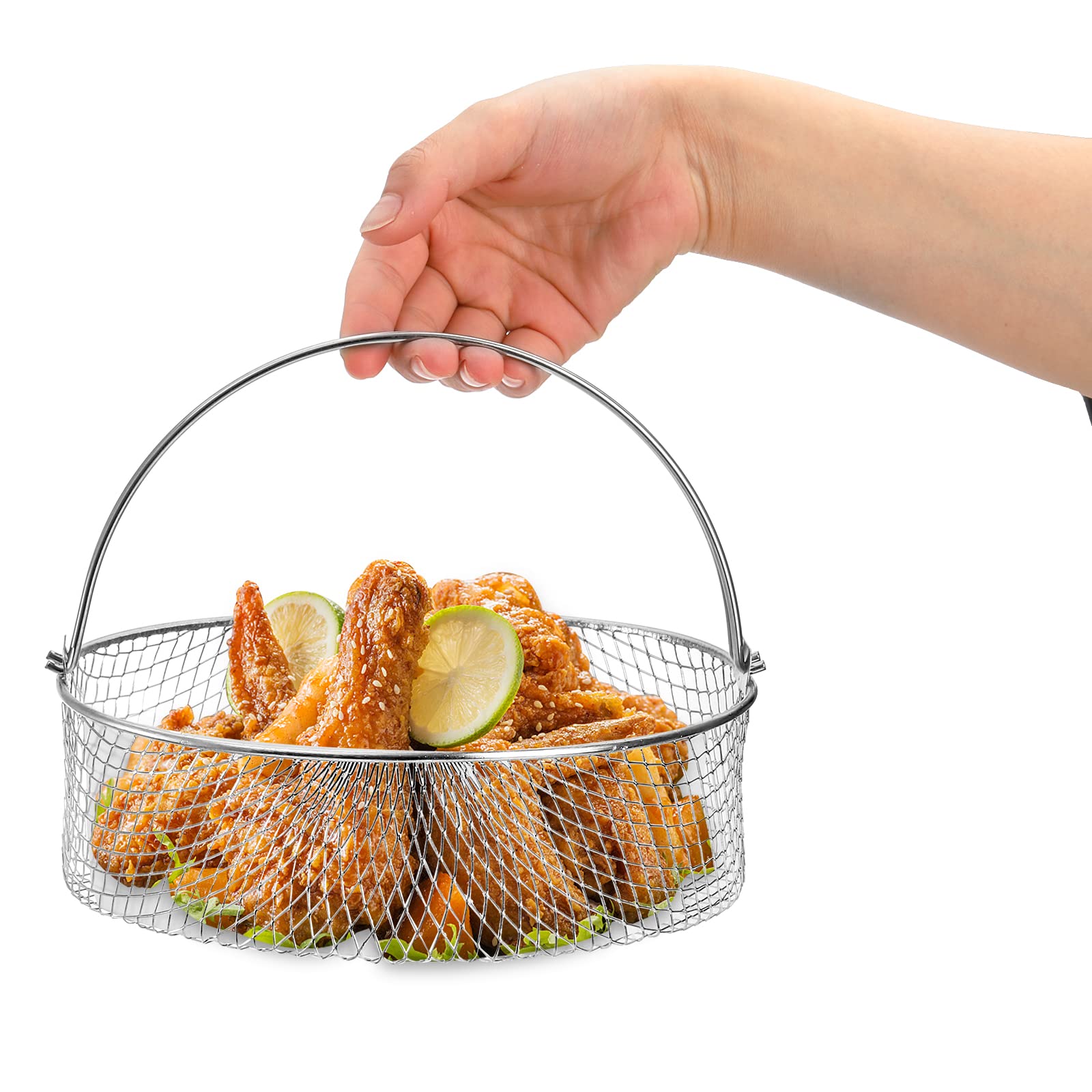 Elsjoy 2 Pack 8 Inch Air Fryer Basket Replacement - 18/8 Stainless Steel Mesh Basket with Handle for Air Fryer, Instant Pot, Oven & Steamer - Perfect for Crispy Fries, Chicken Wings & Healthy Cooking