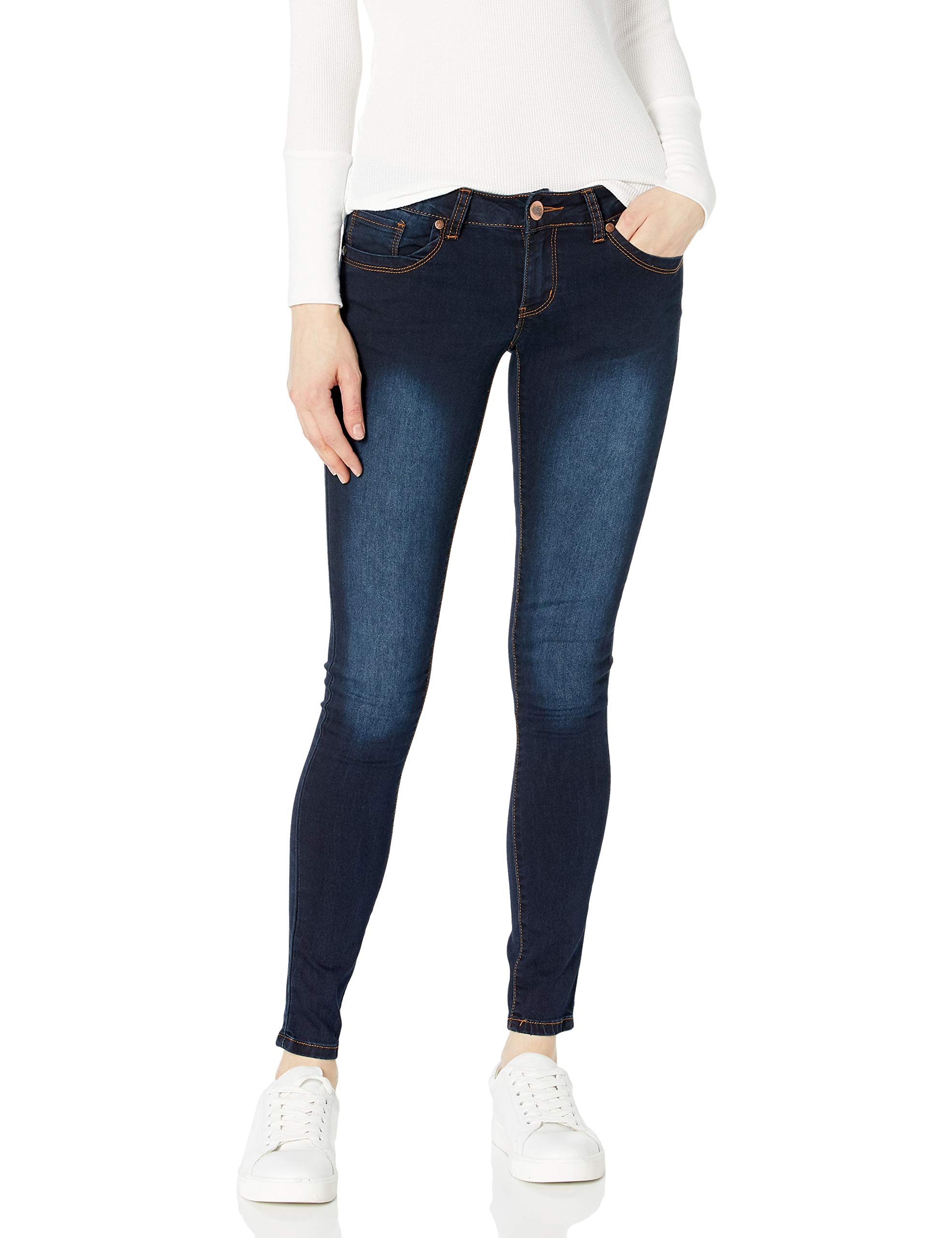 COVER GIRL Women's Skinny Cuffed Stone Whisker Wash Jeans - 29 Inseam Slim Fit Denim Pants for Casual Wear & Everyday Outfits