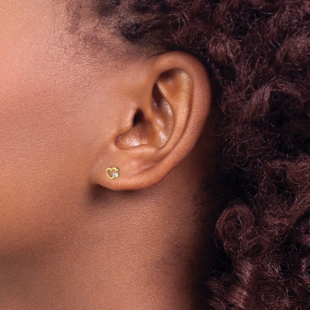 14K Gold Plated CZ Heart Stud Earrings for Women - Elegant Valentine's Day Gift, Anniversary Present, or Everyday Jewelry - YE2028