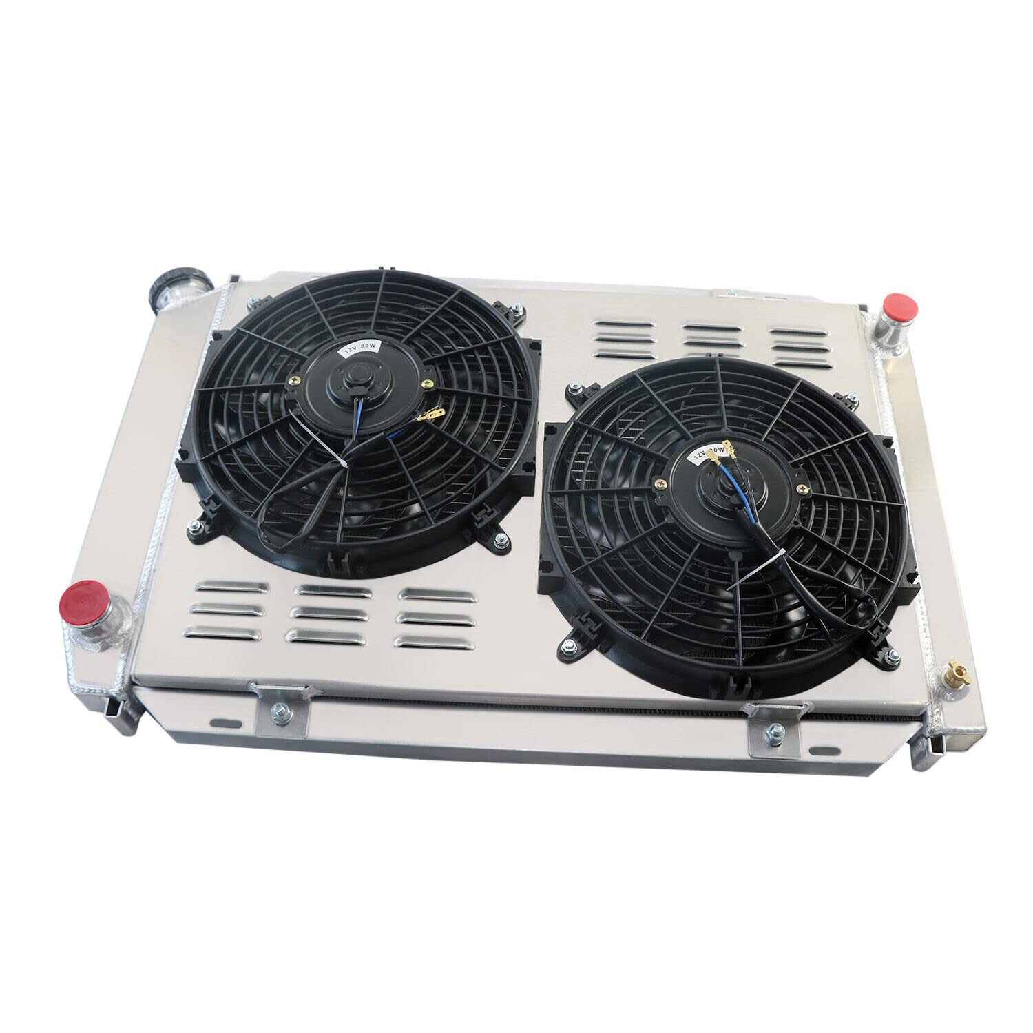 High Performance Aluminum Radiator for 1980-1993 Ford Mustang GT/LX Foxbody, Thunderbird, Mercury Capri Cougar & Lincoln Continental Mark VII - 3 Row Radiator with Shroud & Fan Relay Kit - Perfect for Engine Cooling & Performance Upgrades