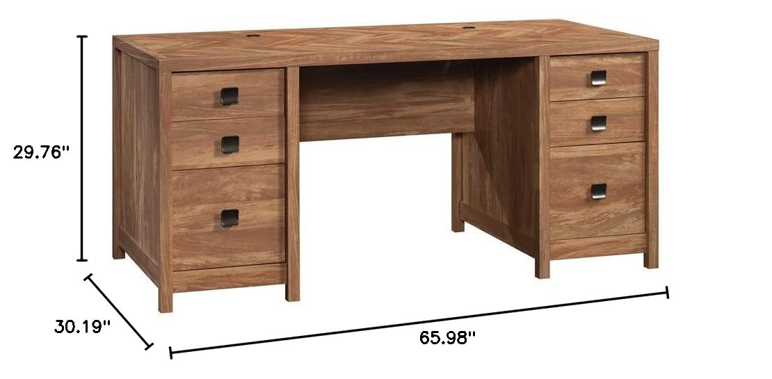 UrbanPro 6-Drawer Farmhouse Executive Desk - Solid Wood Office Desk in Brown Finish | Perfect for Home Office, Study Room & Workspace Organization