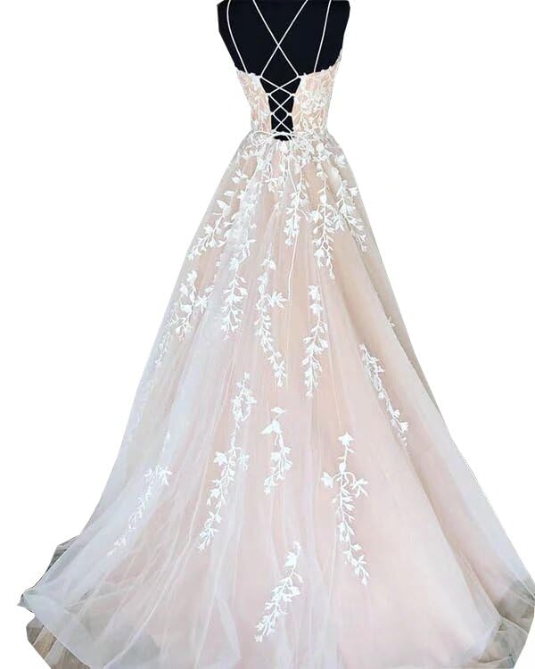 Elegant Lace Spaghetti Straps Prom Formal Dresses for Women - Floor Length Corset Back A-Line Gown 2025 | Perfect for Homecoming, Evening Parties & Special Occasions