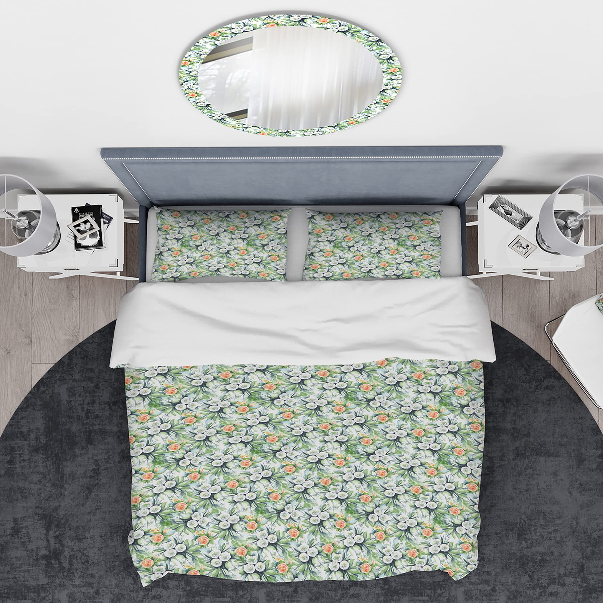 Nautical Floral Duvet Cover Set King - Coastal Bedding for All Seasons
