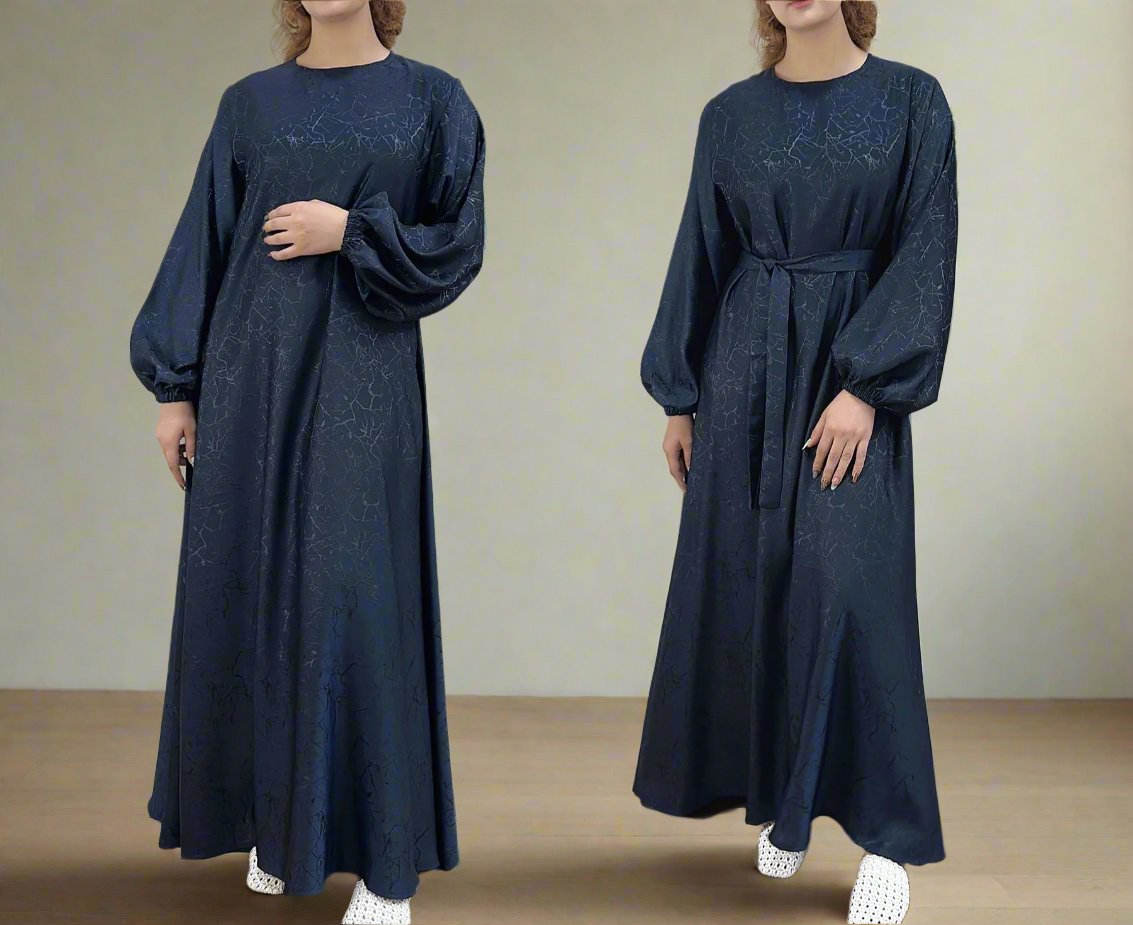 Elegant Maura Textured Abaya with Adjustable Belt - Modest Islamic Dress for Women - Perfect for Prayer, Eid, and Special Occasions