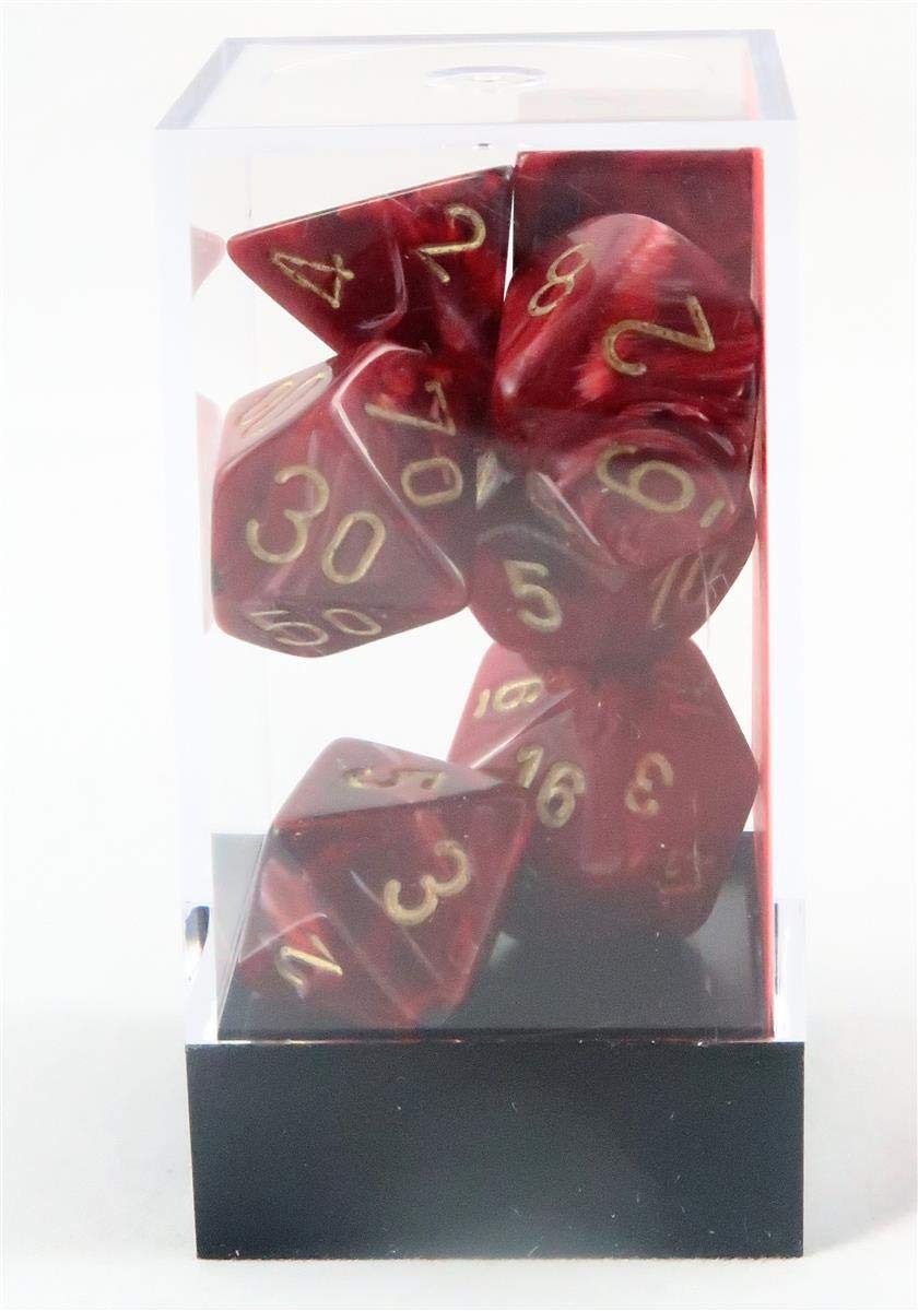 Chessex CHX27434 Vortex Dice Set - 7-Piece Burgundy & Gold Polyhedral Dice for D&D, RPG, and Board Games - Perfect for Tabletop Gaming and Collectors