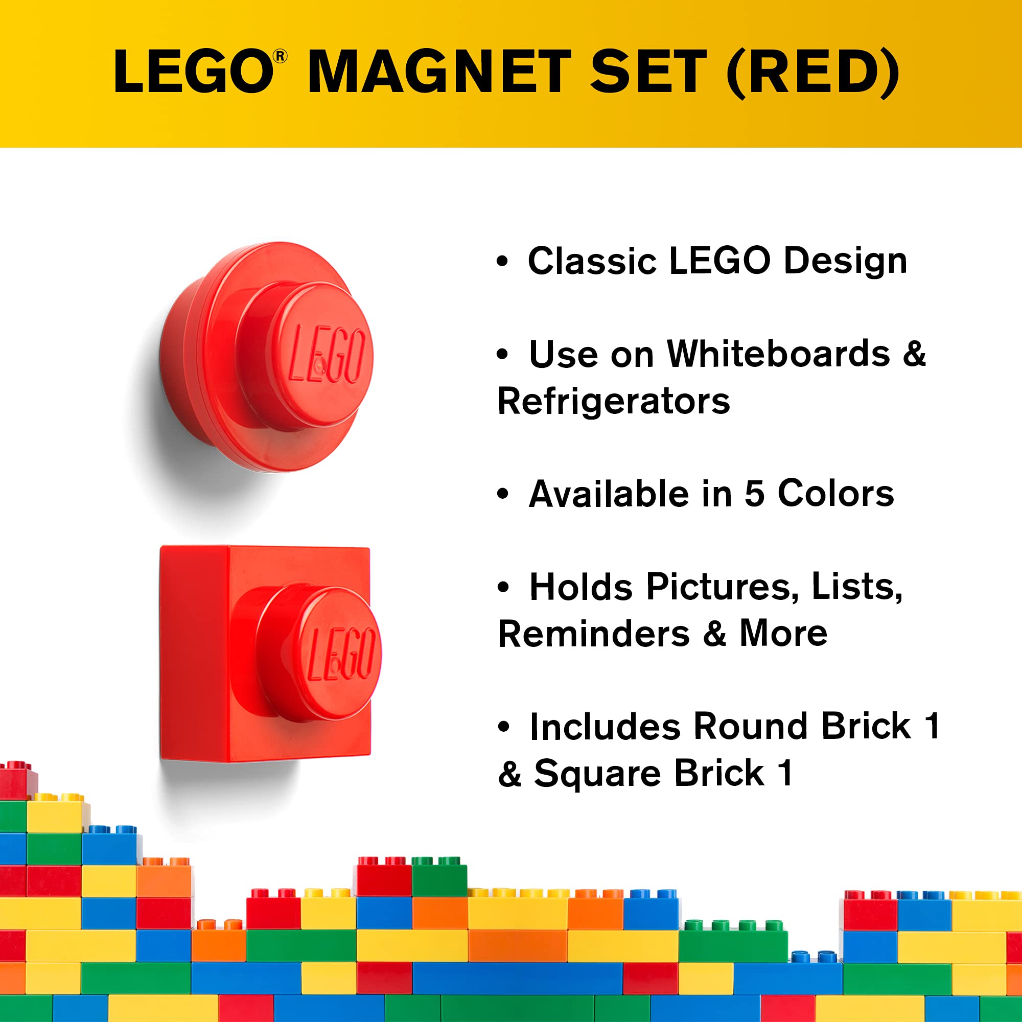 LEGO Magnet Set for Fridge & Whiteboard - 2 Piece Bright Red Magnetic Building Blocks (Model: 40101730) - Perfect for Kids' Rooms, Offices & Creative Spaces