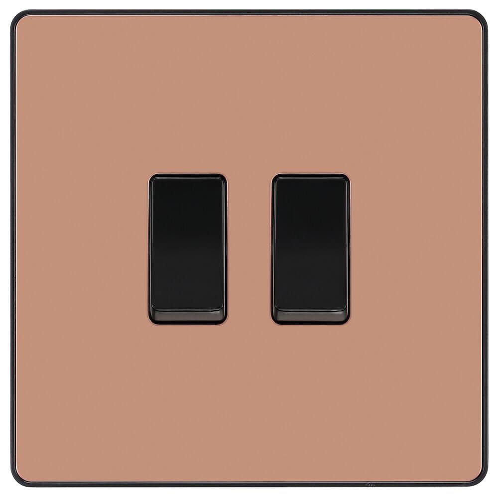 BG Evolve Polished Copper 2G 2-Way Light Switch PCDCP42B - Modern Electrical Switch for Home & Office Lighting Control