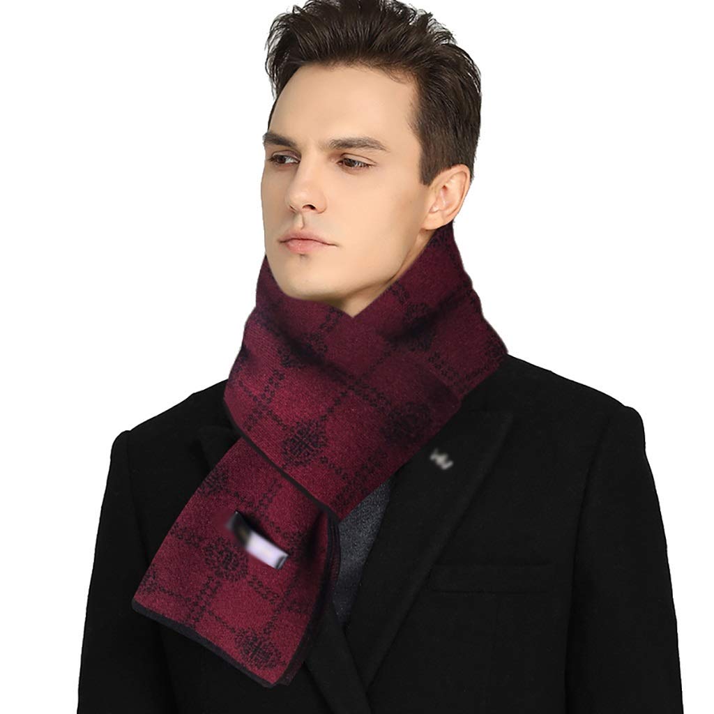 Men's Plaid Winter Scarf - Soft Australian Wool Cashmere Feel, Warm Fashion Accessory with Gift Box - Perfect for Cold Weather, Outdoor Activities & Holiday Gifts (Red)