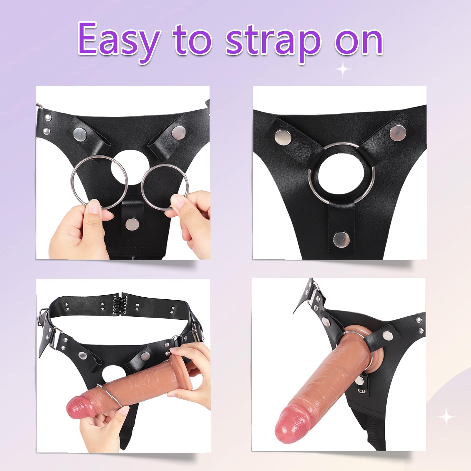 Adjustable Strap On Dildo Harness with 2 Size Replaceable Rings - Pegging Sex Toy for Women & Men, Strapless Adult Toy for Lesbian & Gay Couples - Perfect for Couples Play, BDSM, and Role Reversal Scenes