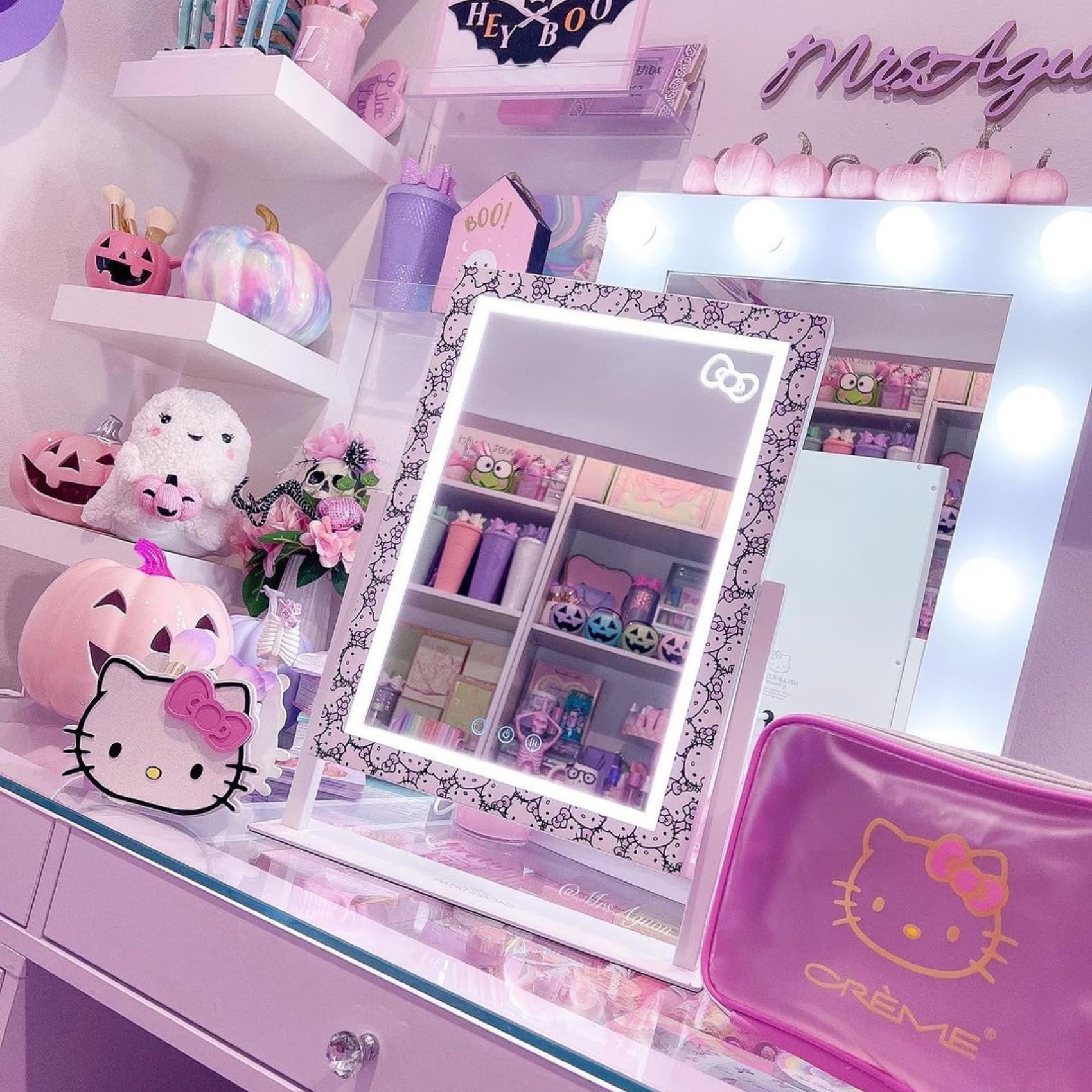 Hello Kitty LED Makeup Mirror with 3X Magnification & Touch Sensor - Tri-Tone Lighting, 360° Swivel Vanity Mirror for Dressing Table | Perfect for Makeup Application, Skincare Routine & Home Decor