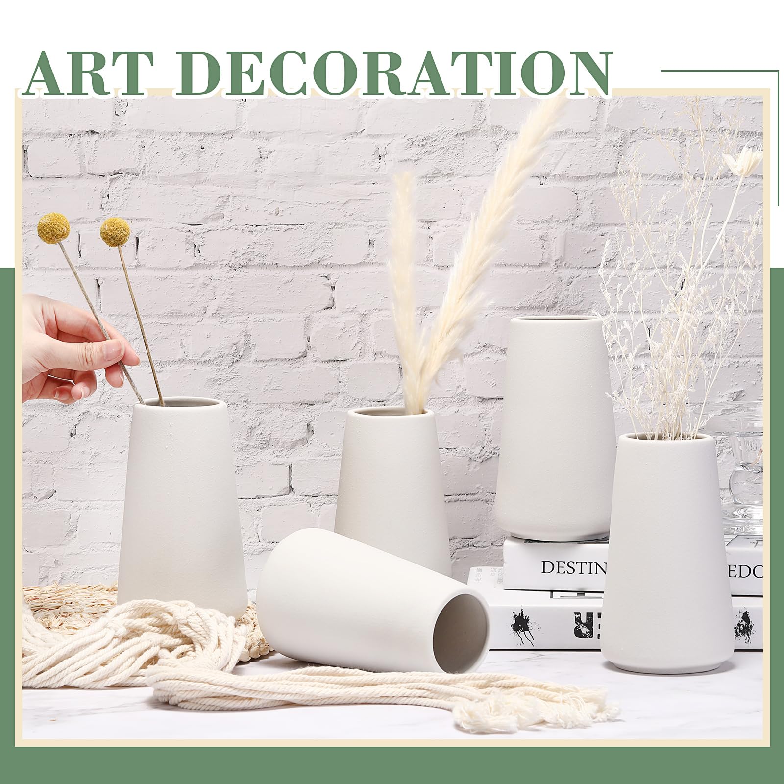 Roshtia Set of 10 White Ceramic Vases - Modern Farmhouse Decor for Wedding, Pampas Grass, Home & Office Table Centerpieces - Perfect for Rustic, Boho & Minimalist Interior Design Styles