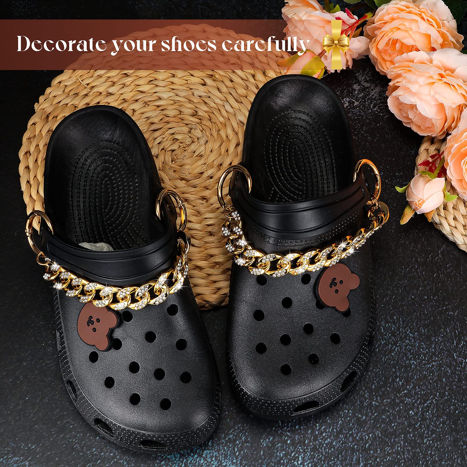 Hanaive 2 Pack Crystal Shoe Charms Chain - DIY Metal Shoe Charms for Women's Shoes - Perfect for DIY Jewelry Making, Shoe Decoration & Gift Giving