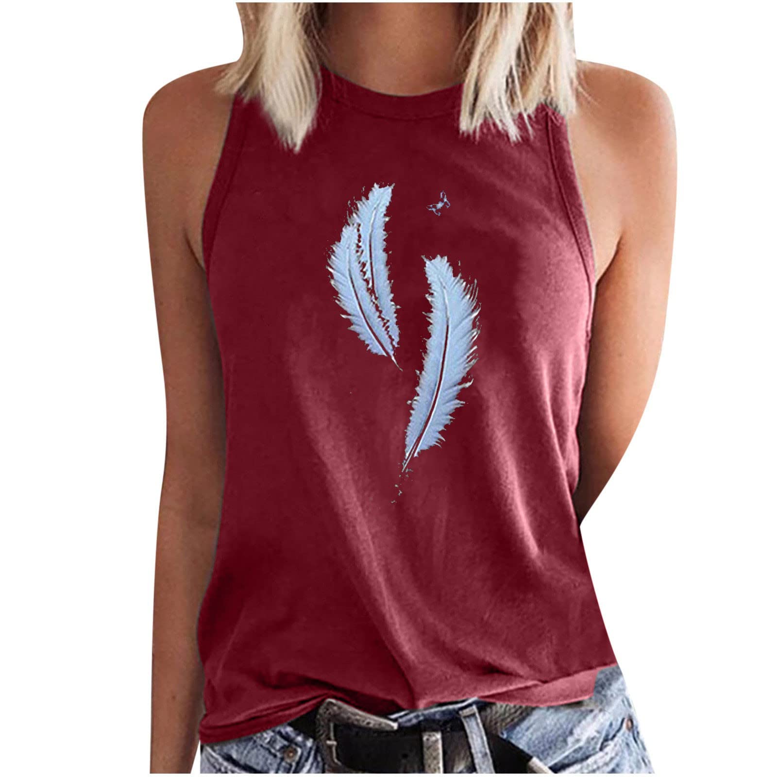 Women's Sleeveless Racerback Tank Tops - Summer Casual Round Neck Printed Tunic Vest Shirt for Women | Perfect for Beach, Gym, Yoga & Everyday Wear