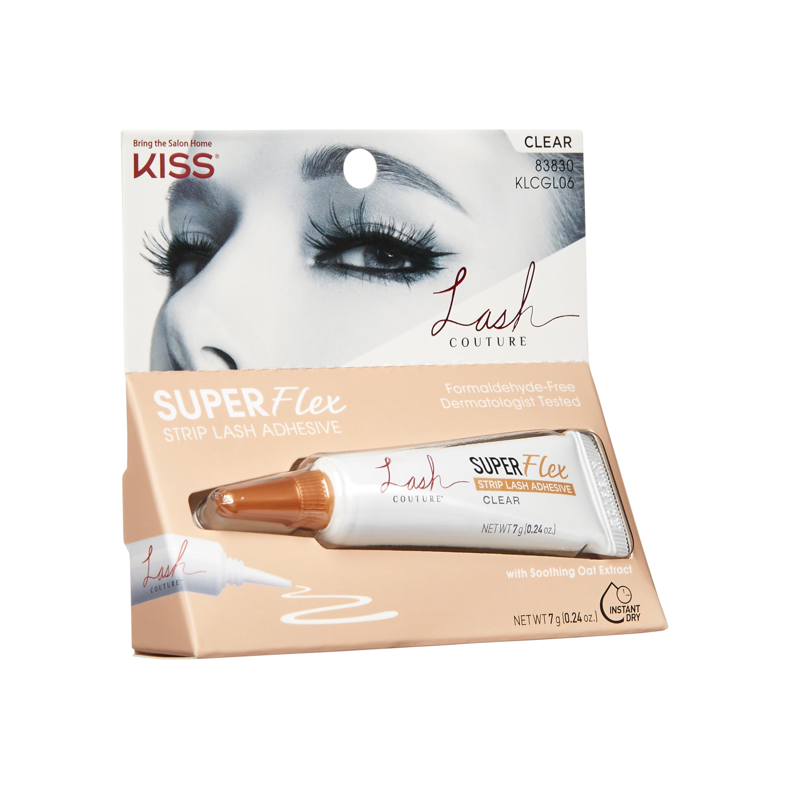 KISS Lash Couture Clear Latex Strip Lash Adhesive with Soothing Oat Extract - Waterproof Eyelash Glue for False Lashes, Dermatologist Tested, Contact Lens Safe, Formaldehyde Free, 0.24 Oz - Perfect for Daily Wear, Special Occasions & Sensitive Eyes