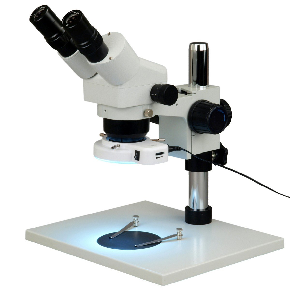 OMAX 10X-80X Zoom Stereo Microscope with LED Ring Light for Jewelry & Electronics
