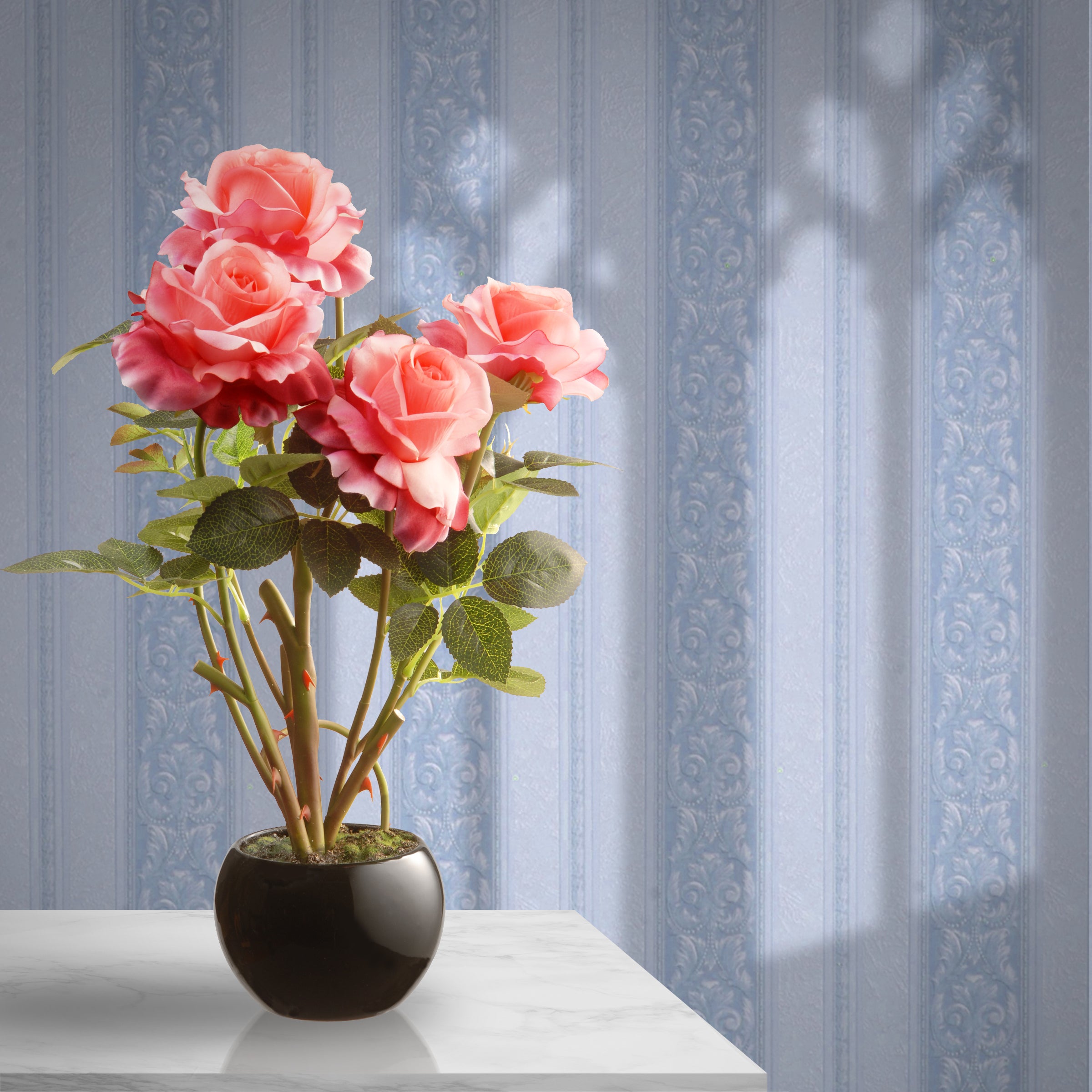 17 Inch Spring Pink Roses Flower Pot - Elegant Home Decor for Living Room, Garden, and Office Spaces