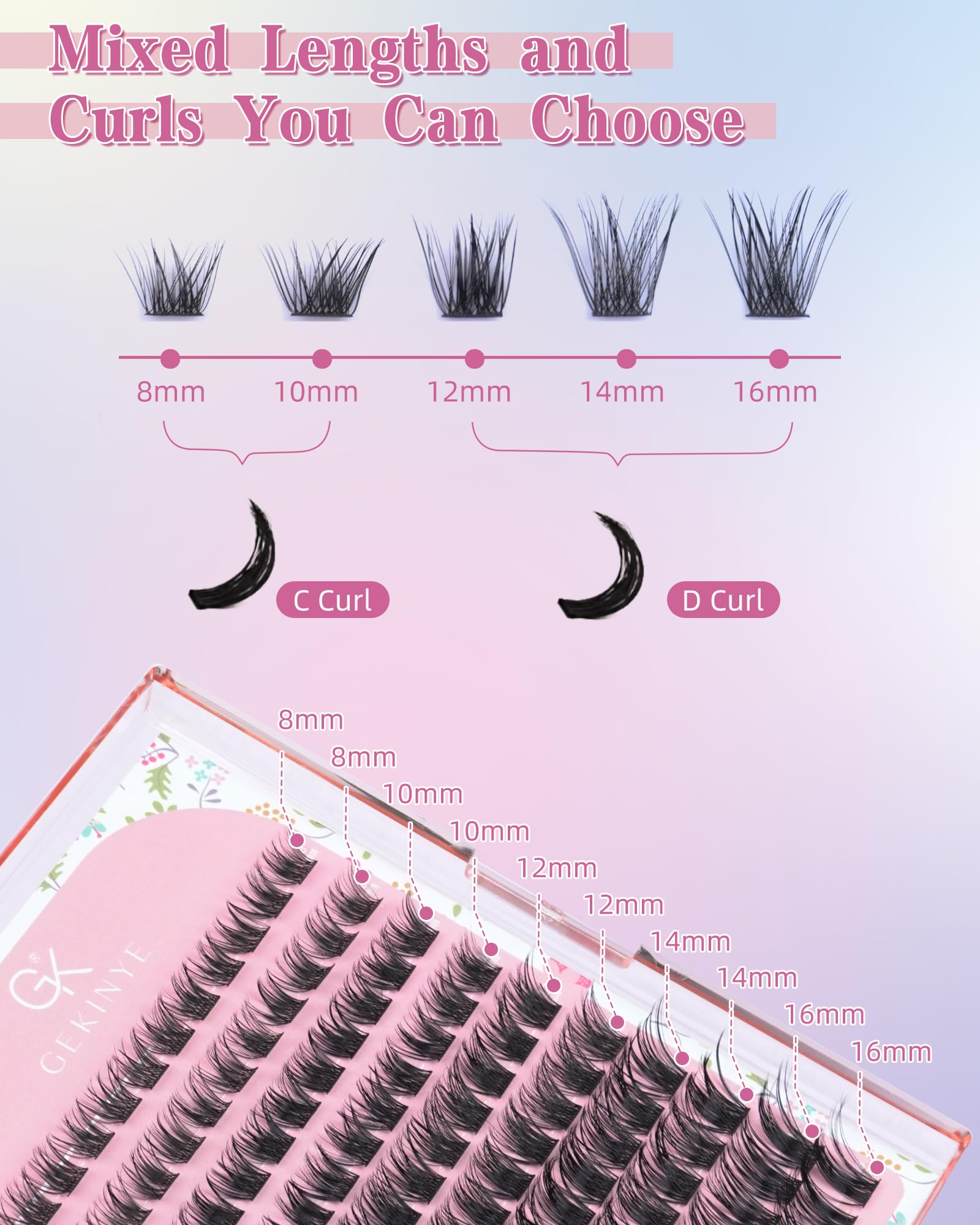 Gekinye 120pcs Faux Mink Eyelash Extensions - 3D Fluffy Wispy Lashes for Natural Look (8-16mm) | DIY Individual Lash Clusters for Home Use | Perfect for Weddings, Parties & Daily Makeup