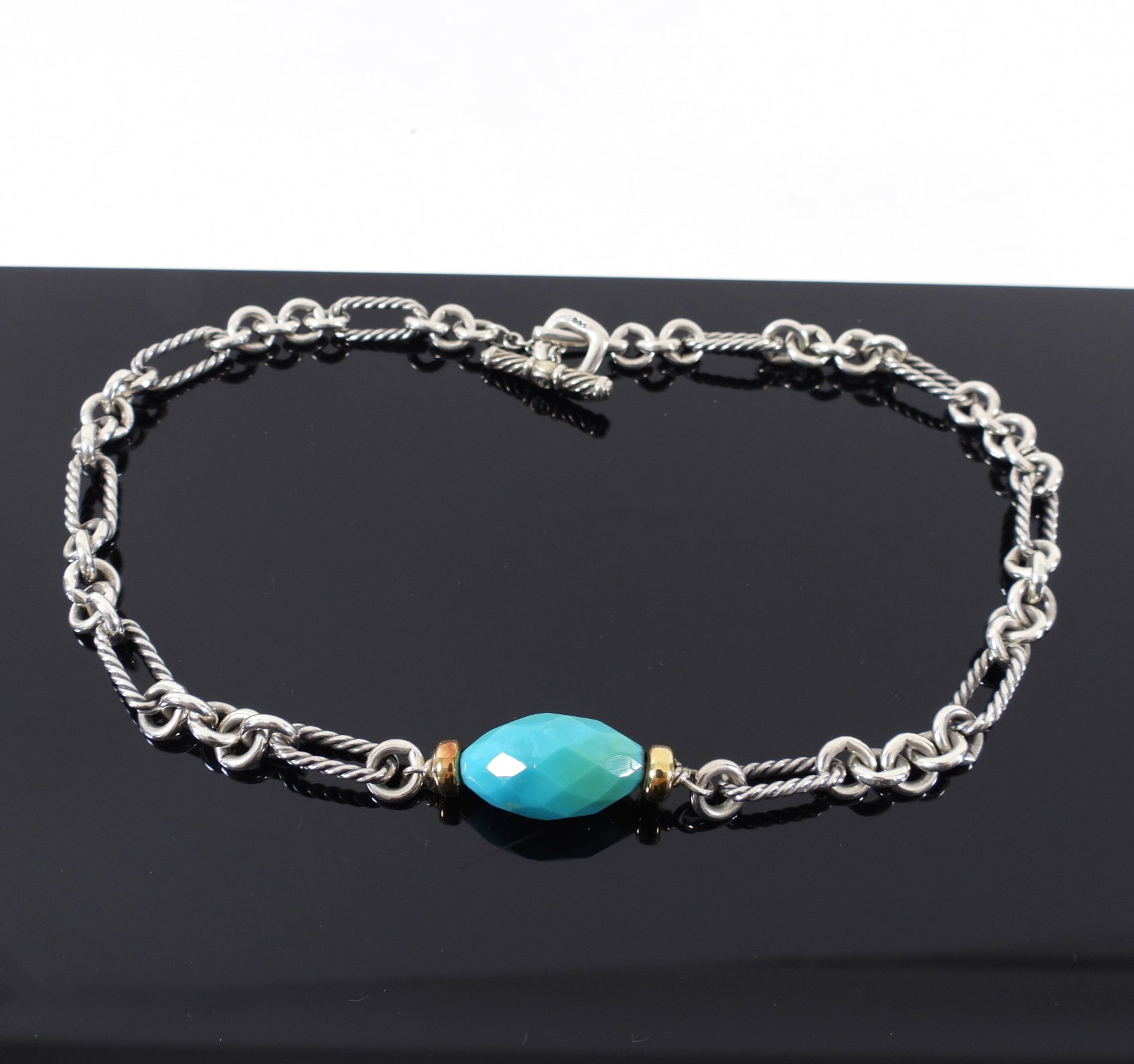 David Yurman Sterling Silver 18k Yellow Gold Turquoise Figaro Chain Necklace for Women | Elegant Jewelry Gift for Birthday, Anniversary & Special Occasions | Perfect for Casual Wear, Date Night & Office Attire