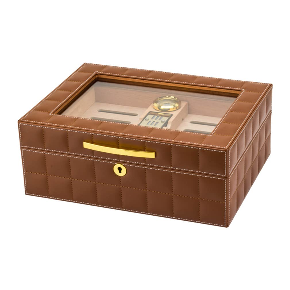 Premium 50-Count Glass-Top Cigar Humidor with Digital Hygrometer - Desktop Humidor Storage Box in Genuine Leather & Cedar Wood - Perfect Gift for Dad - Ideal for Home, Office, or Man Cave Cigar Storage