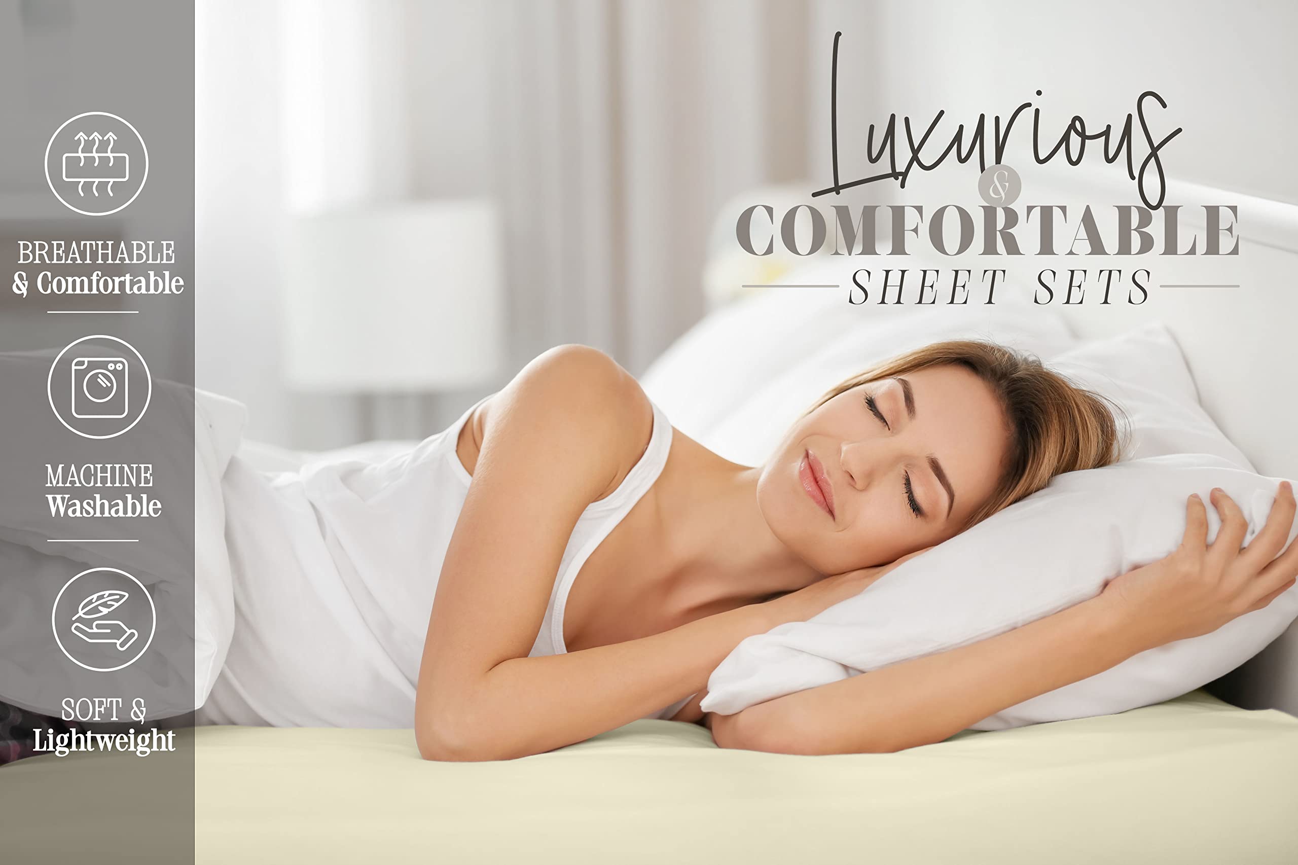 Luxury 1500 Thread Count Queen Sheet Set - 4 Piece Soft & Wrinkle-Free Hotel Quality Bedding with Side Pockets - Perfect for Master Bedroom, Guest Room & Vacation Homes - White