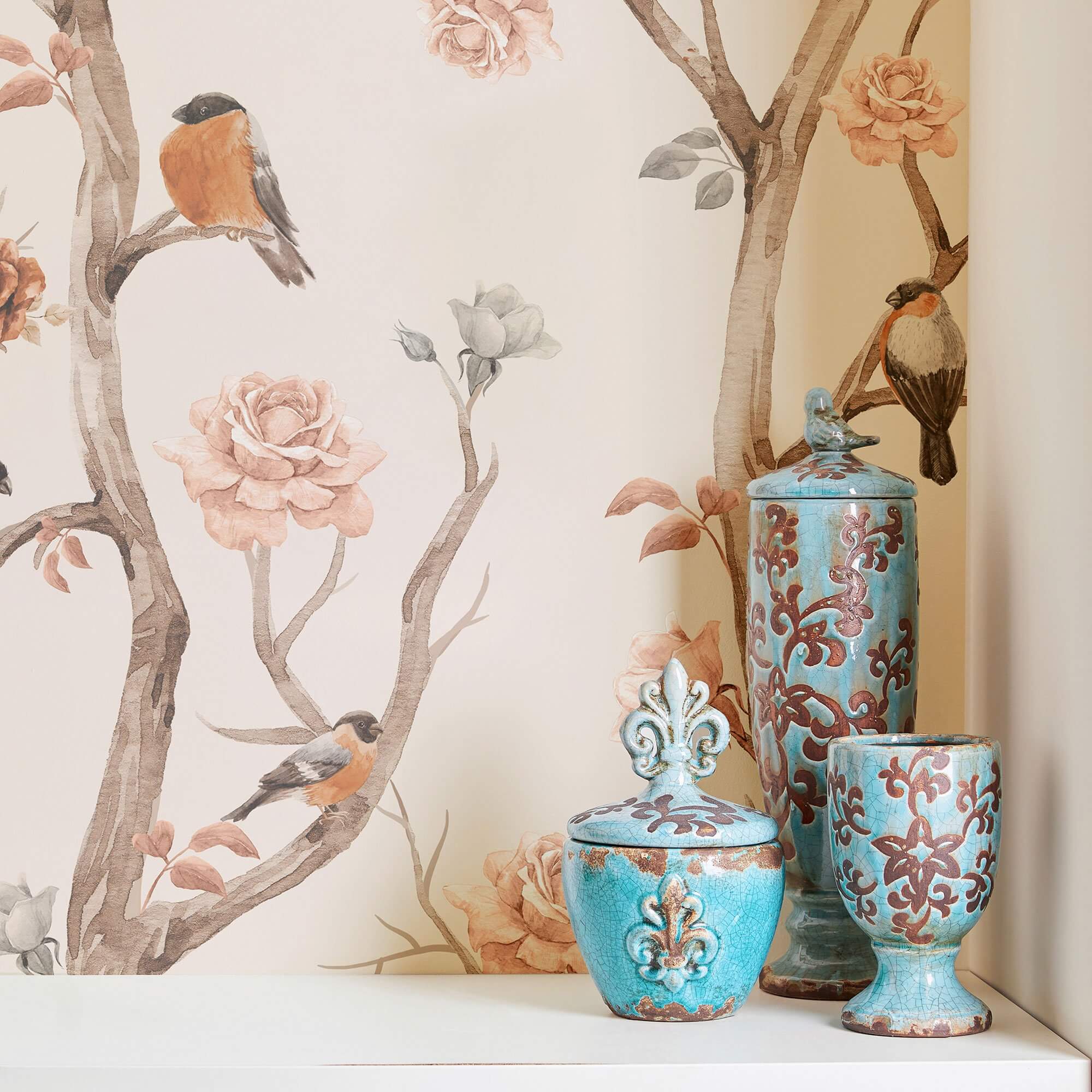 Rose Floral Animal Peel and Stick Removable Wallpaper - Self-Adhesive Decorative Wall Covering for Nursery, Bedroom & Home Decor