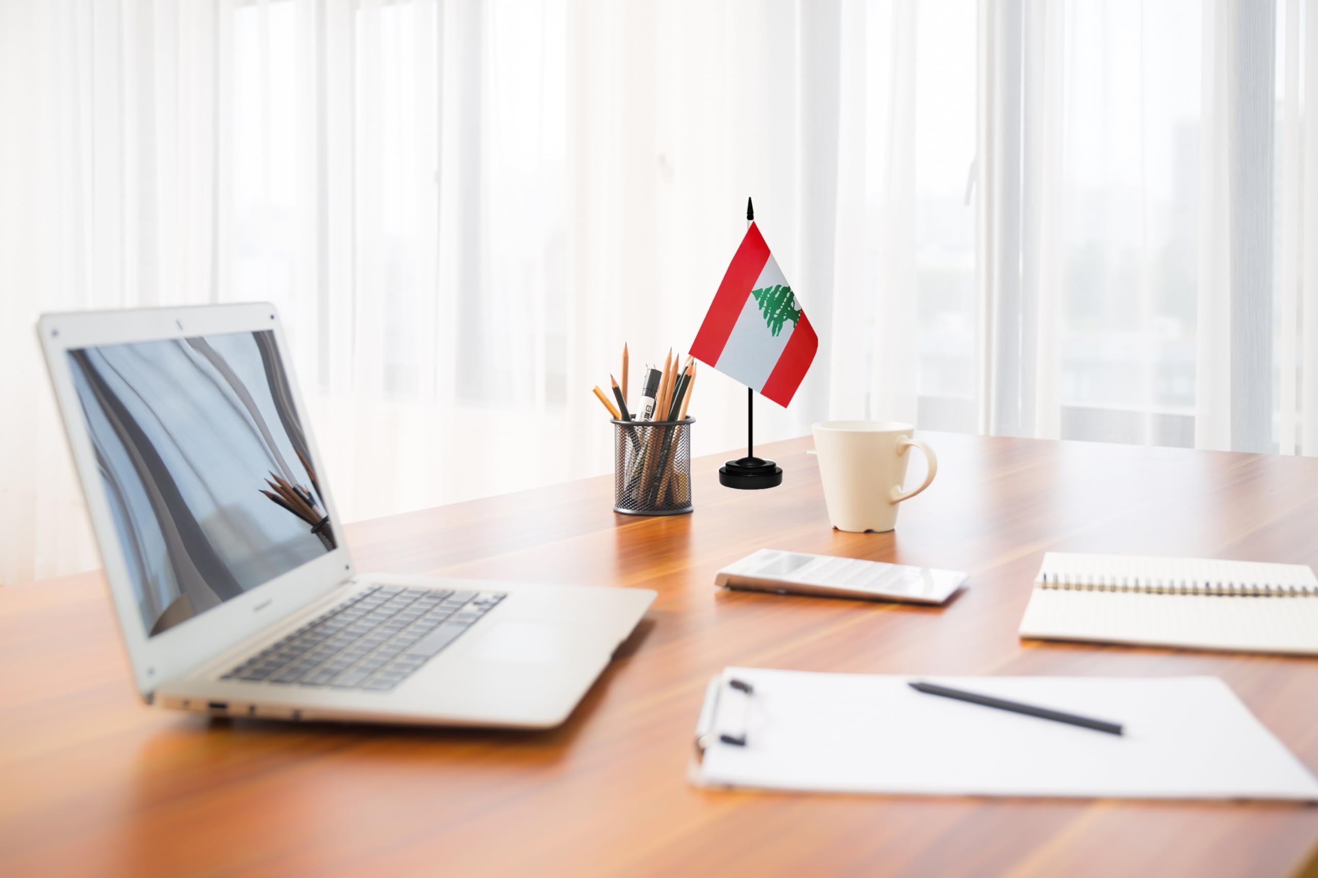 Premium 2-Pack Mini Lebanon Lebanese Desk Flags - 13