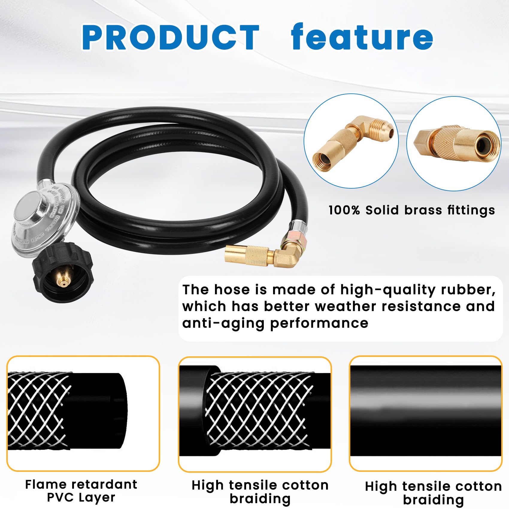 6.5 Feet Universal QCC1 Propane Regulator & Hose with 90° Elbow Adapter - Compatible with 17
