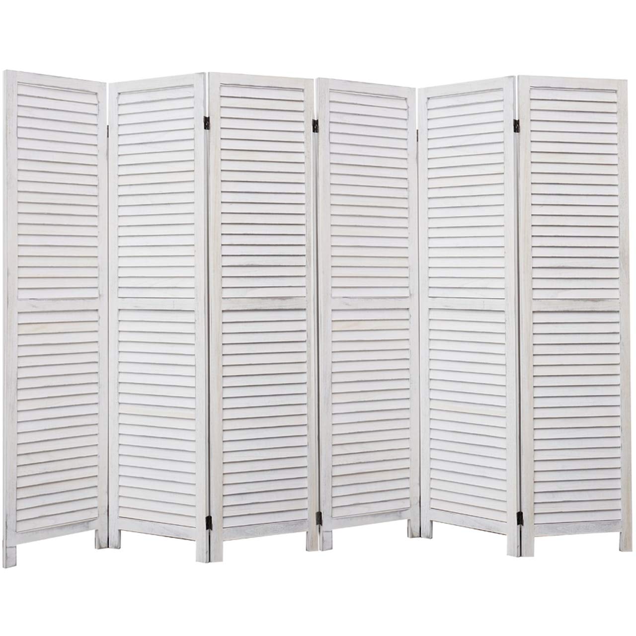 White Wooden 6-Panel Room Divider - Privacy Screen for Home & Office