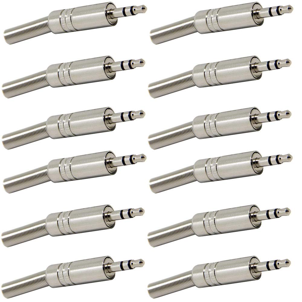 RUNCCI-YUN 12-Pack 3.5mm TRS Male Plug - 3 Pole Stereo Audio Jack Connector for Headphone Repair, Soldering Adapter, Metal Plug Replacement - Perfect for DIY Headphone Fixes, Audio Equipment & Electronics Projects