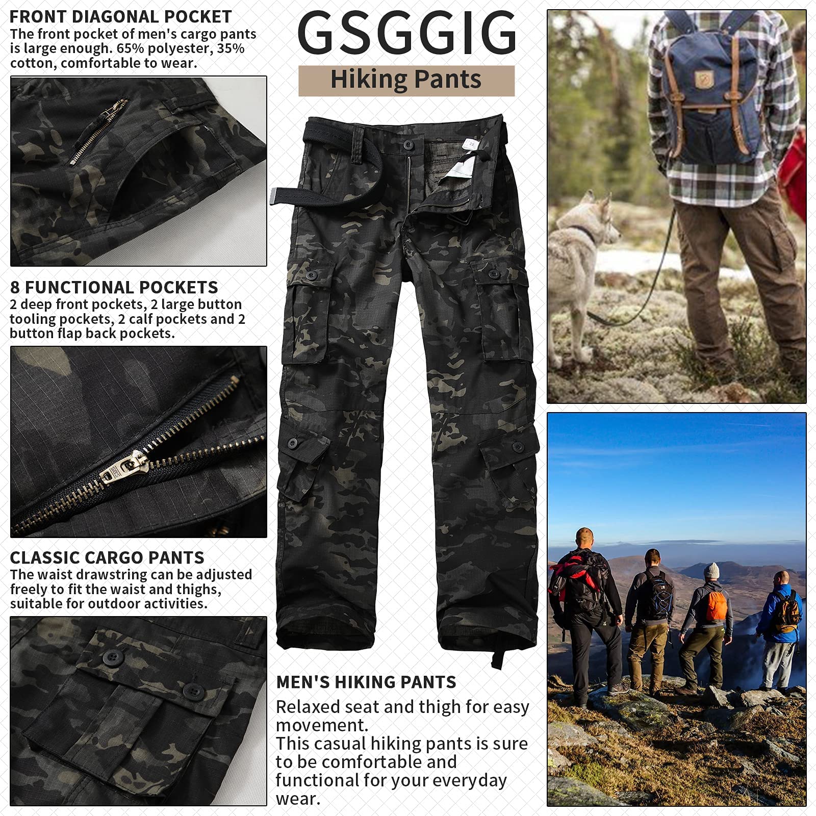 Men's Lightweight Tactical Cargo Pants - Outdoor Hiking & Casual Work Ripstop Pants with Multiple Pockets - Perfect for Camping, Travel & Everyday Wear