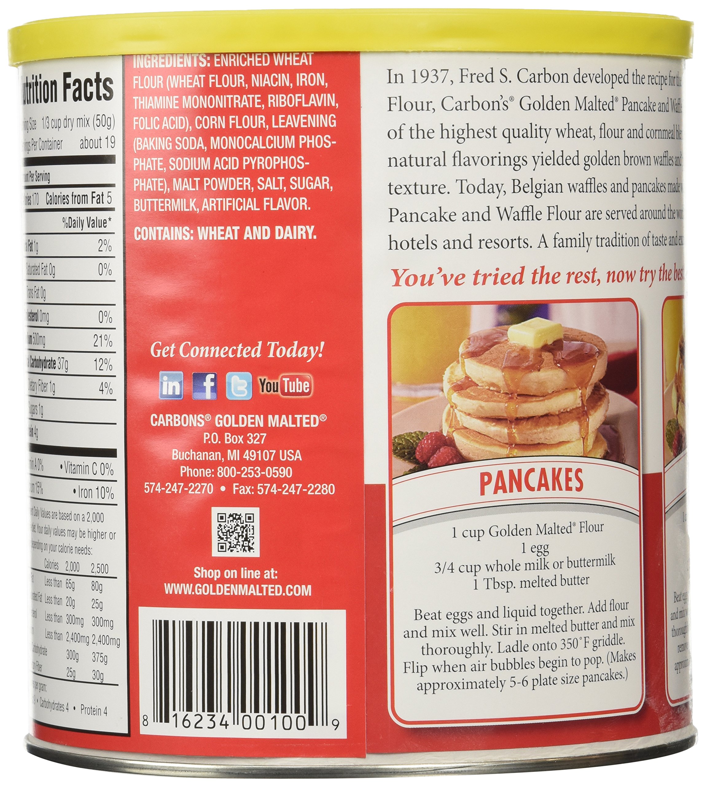 Golden Malted Waffle & Pancake Flour - Original Mix (33 oz Can) - Perfect for Breakfast, Brunch & Family Gatherings
