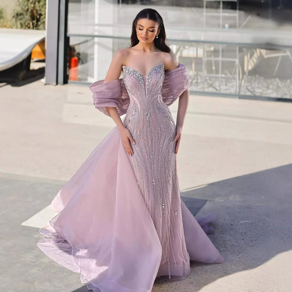 Luxury Designer Pink Mermaid Evening Dress with Big Bow LA73061 - Elegant Formal Gown for Prom, Wedding, Gala & Special Occasions