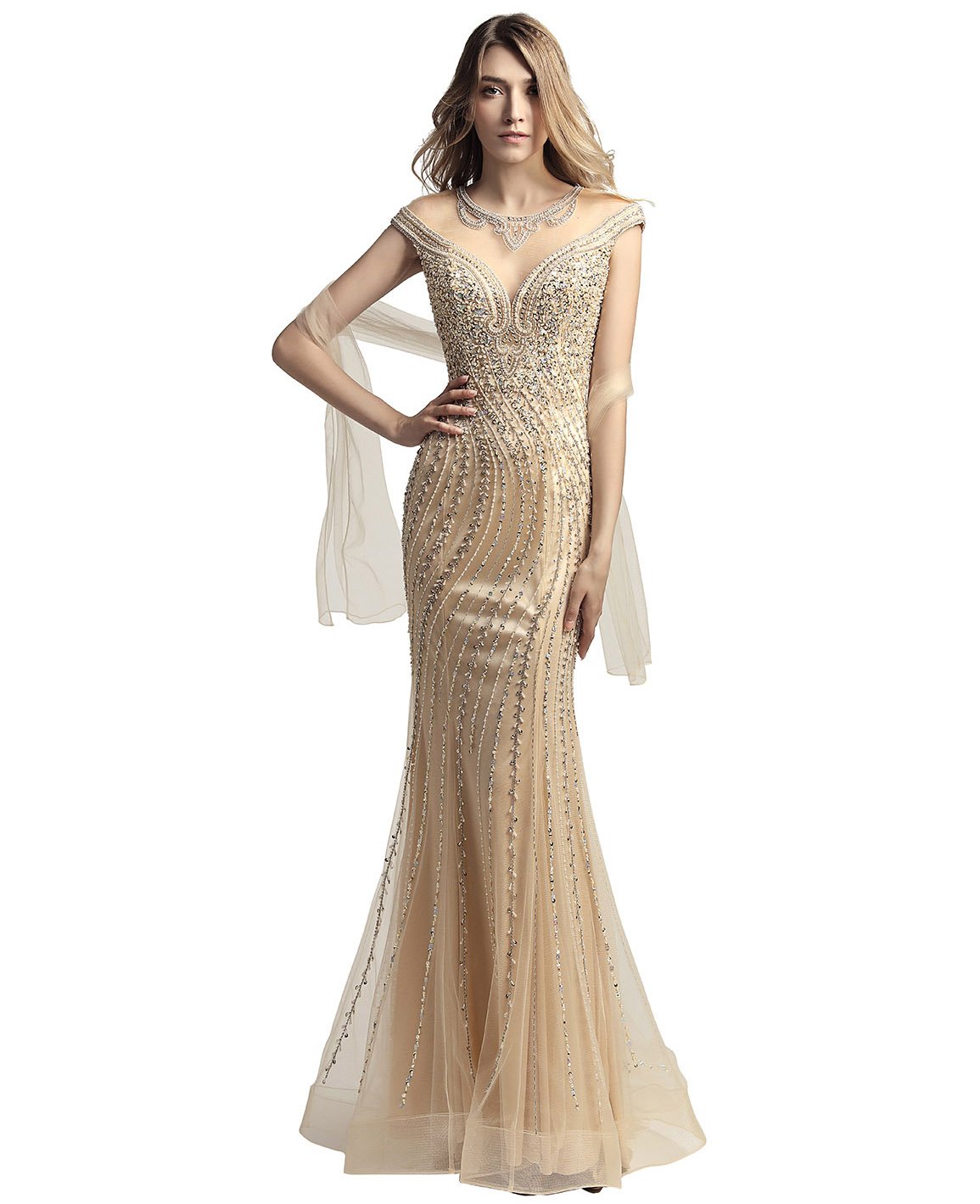 Sarahbridal Women's Rhinestone Beaded Tulle Prom Dress Long Mermaid Evening Gown for Pageants, Parties, Weddings & Special Occasions | Elegant Formal Dress 2022 Collection