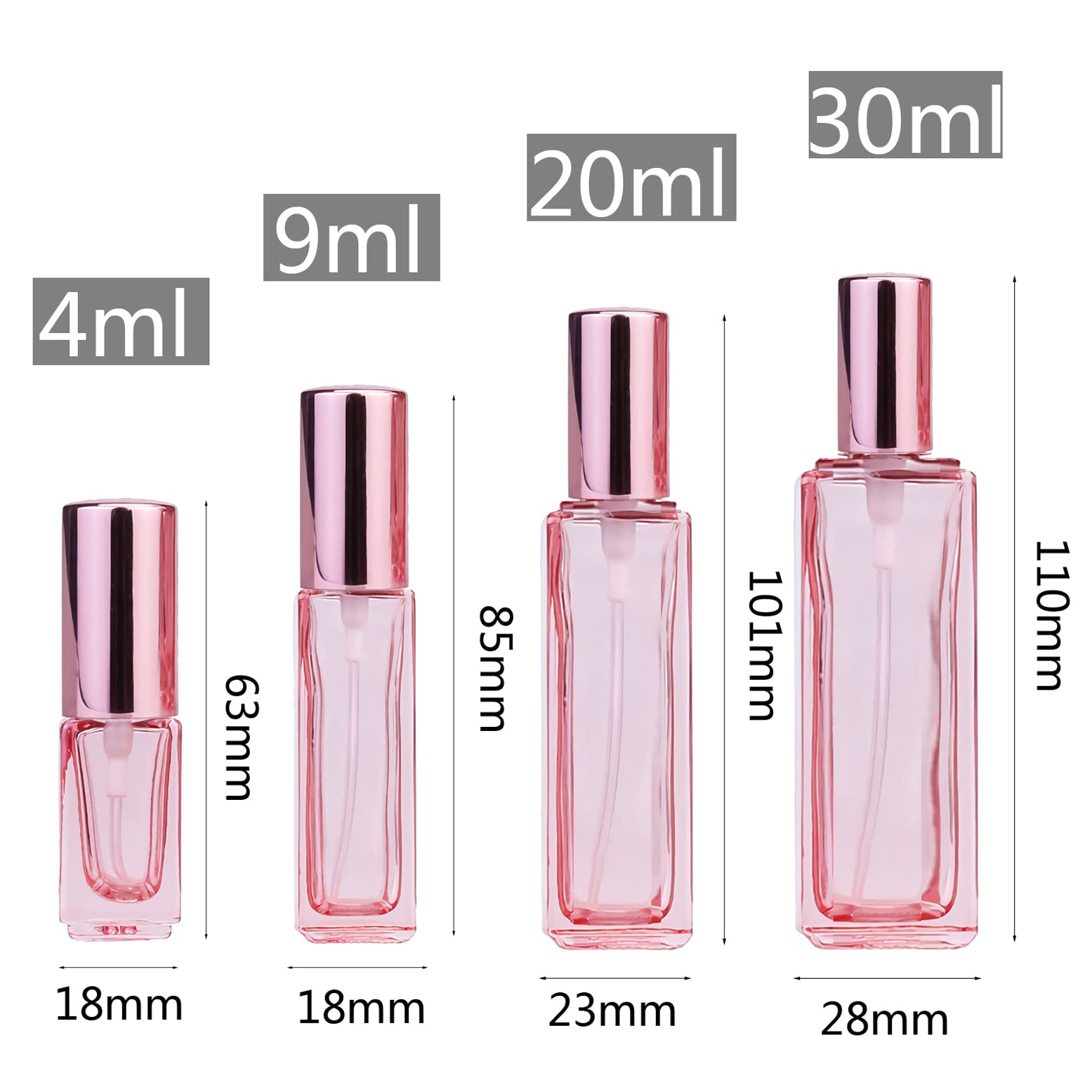 LusDoly 4 Pack 30ml Pink Glass Perfume Spray Bottles - Refillable Travel Perfume Atomizer for Women, Essential Oils, Cosmetic & Cleaning Liquids | Perfect for Travel, Gym, Purse & Home Fragrance Organization