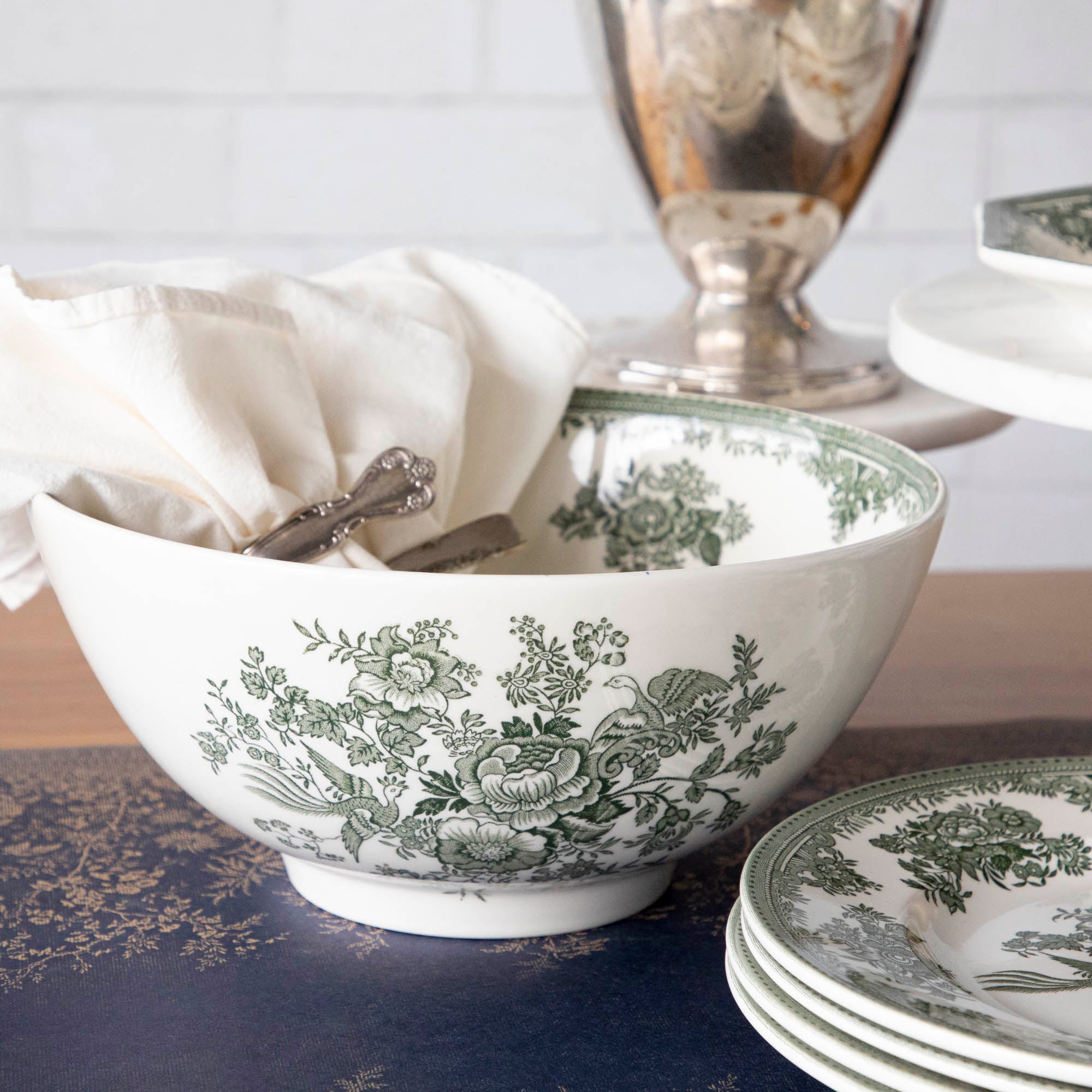 Burleigh Dark Green Asiatic Pheasants Dinnerware Set - Elegant Fine China Plates, Bowls & Cups - Perfect for Formal Dining, Tea Parties & Home Decor